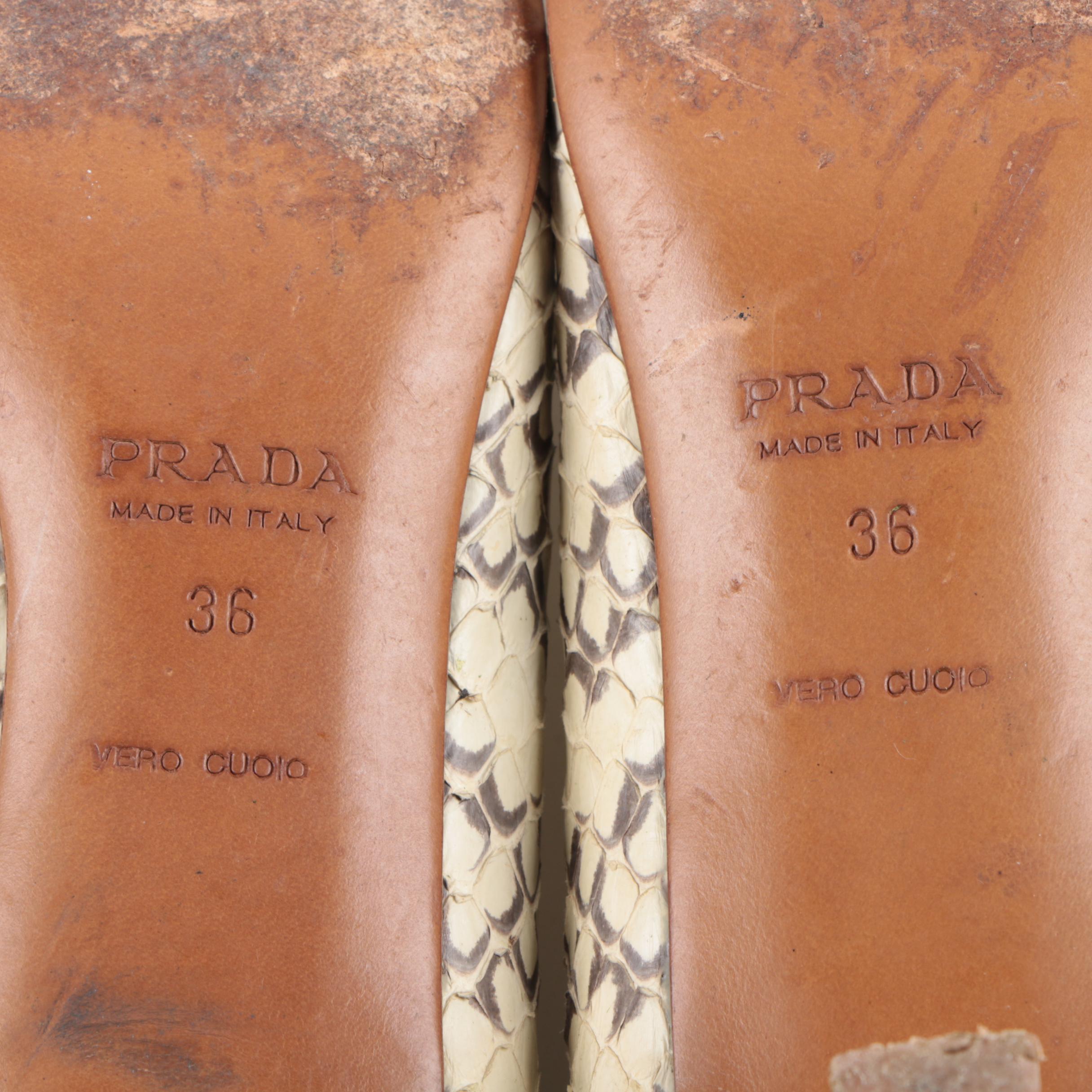 Prada Cream Snakeskin Kitten Heels