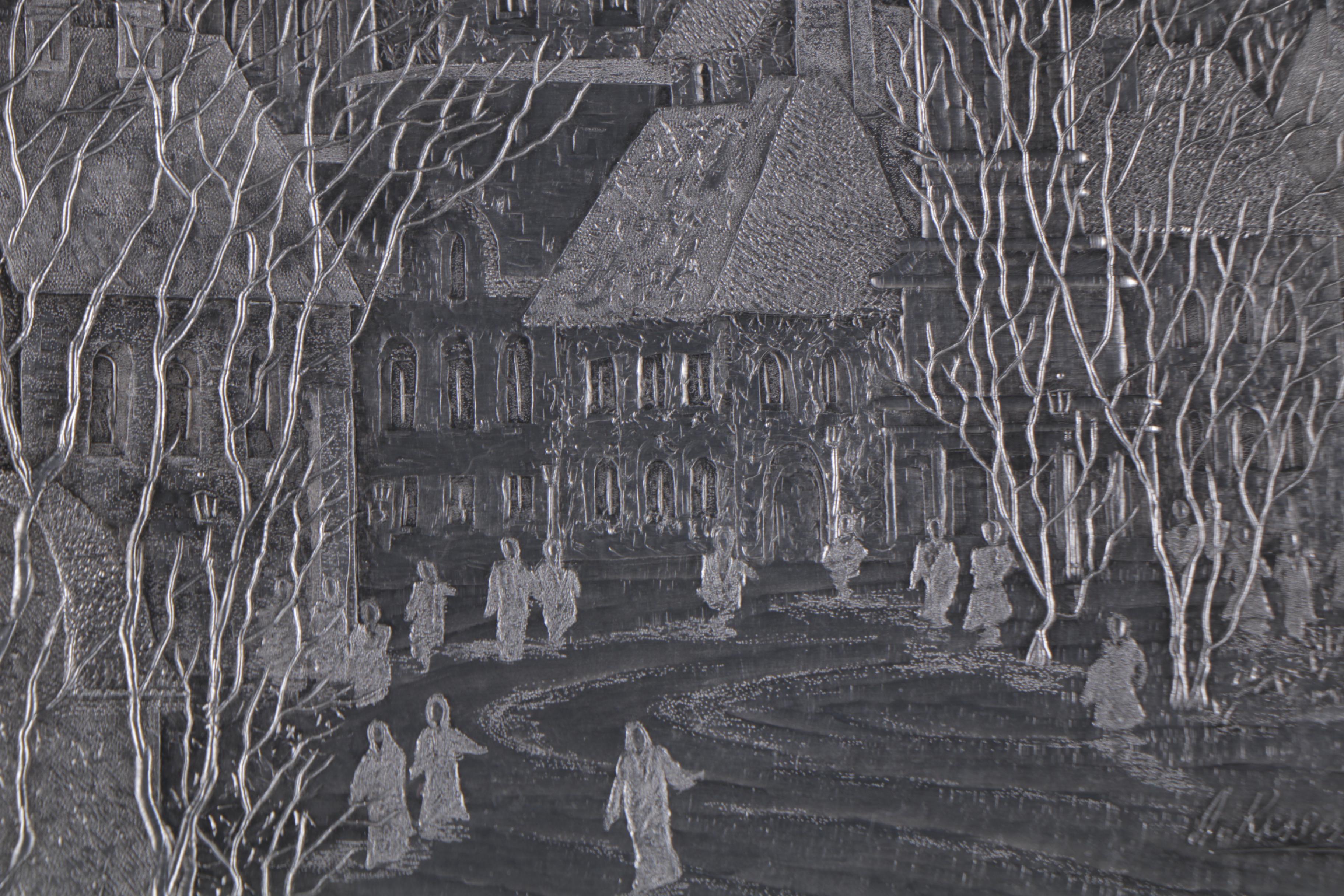 Embossed Metal Plate After Anatole Krasnyansky "Stare Miasto - Old Warsaw"