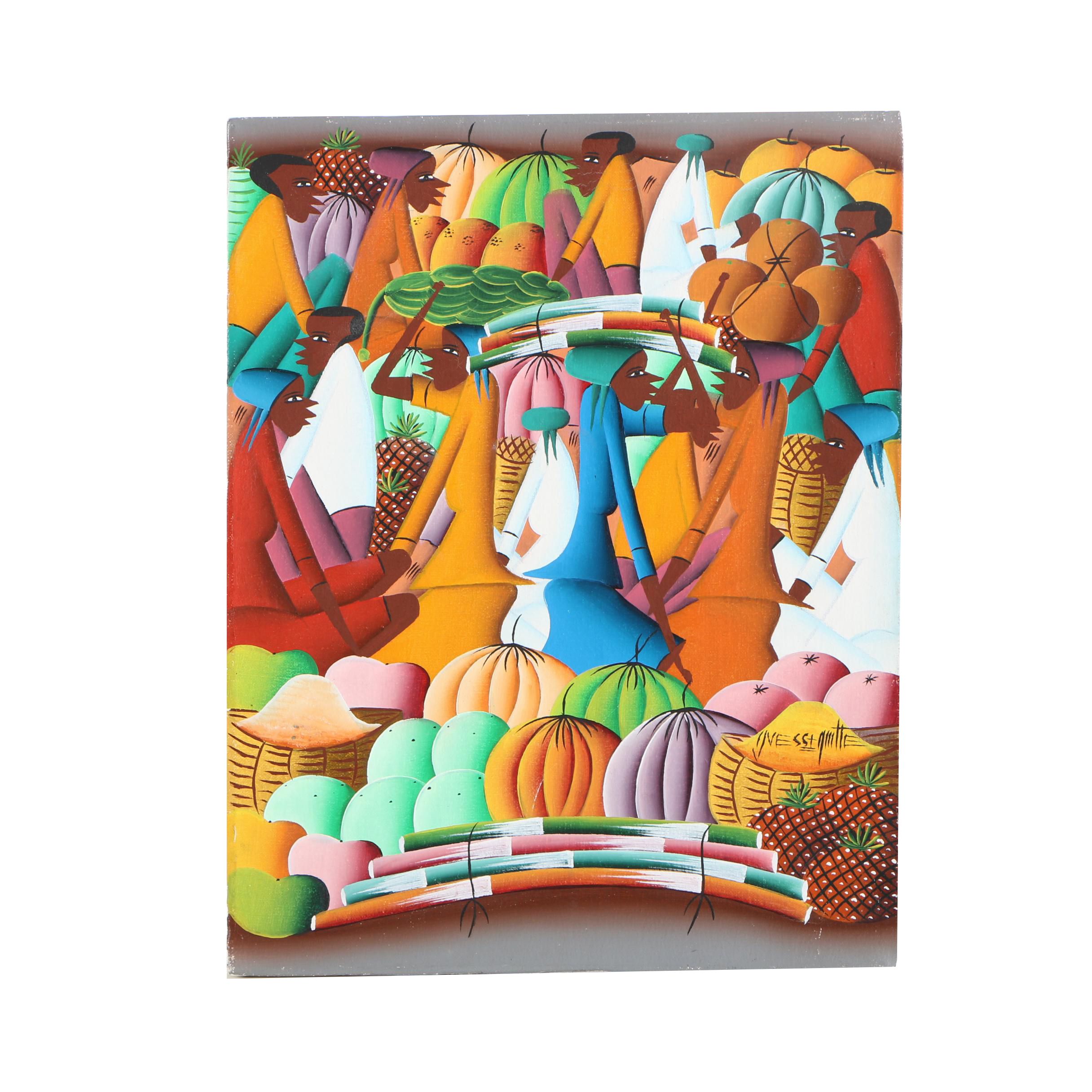 Yves St. Quitte Oil Painting on Canvas of a Market Scene