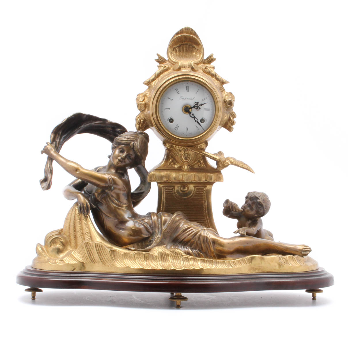 French Louis Auguste Moreau Bronze and Spelter Mantel Clock for Imperial