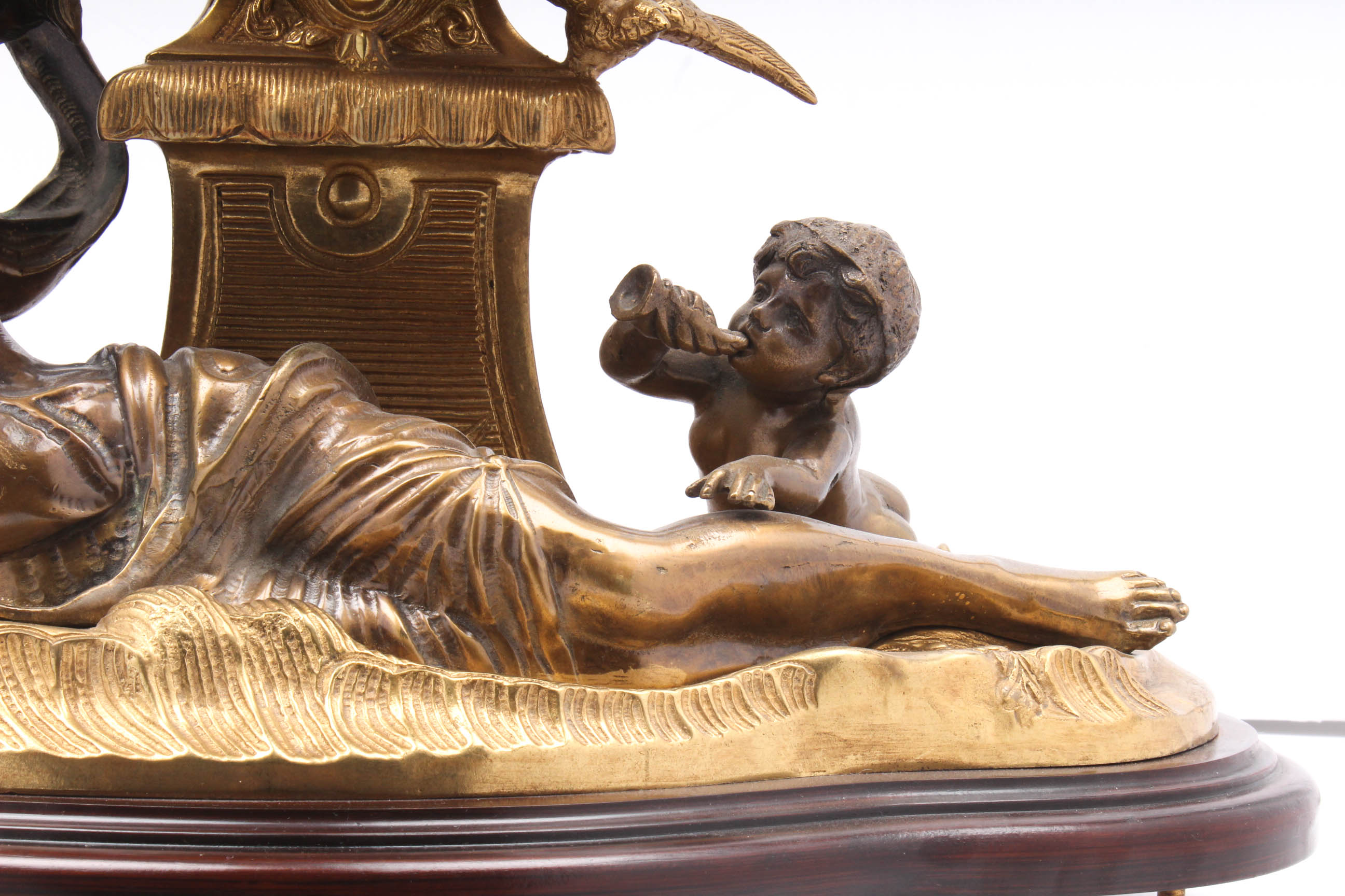 French Louis Auguste Moreau Bronze and Spelter Mantel Clock for Imperial