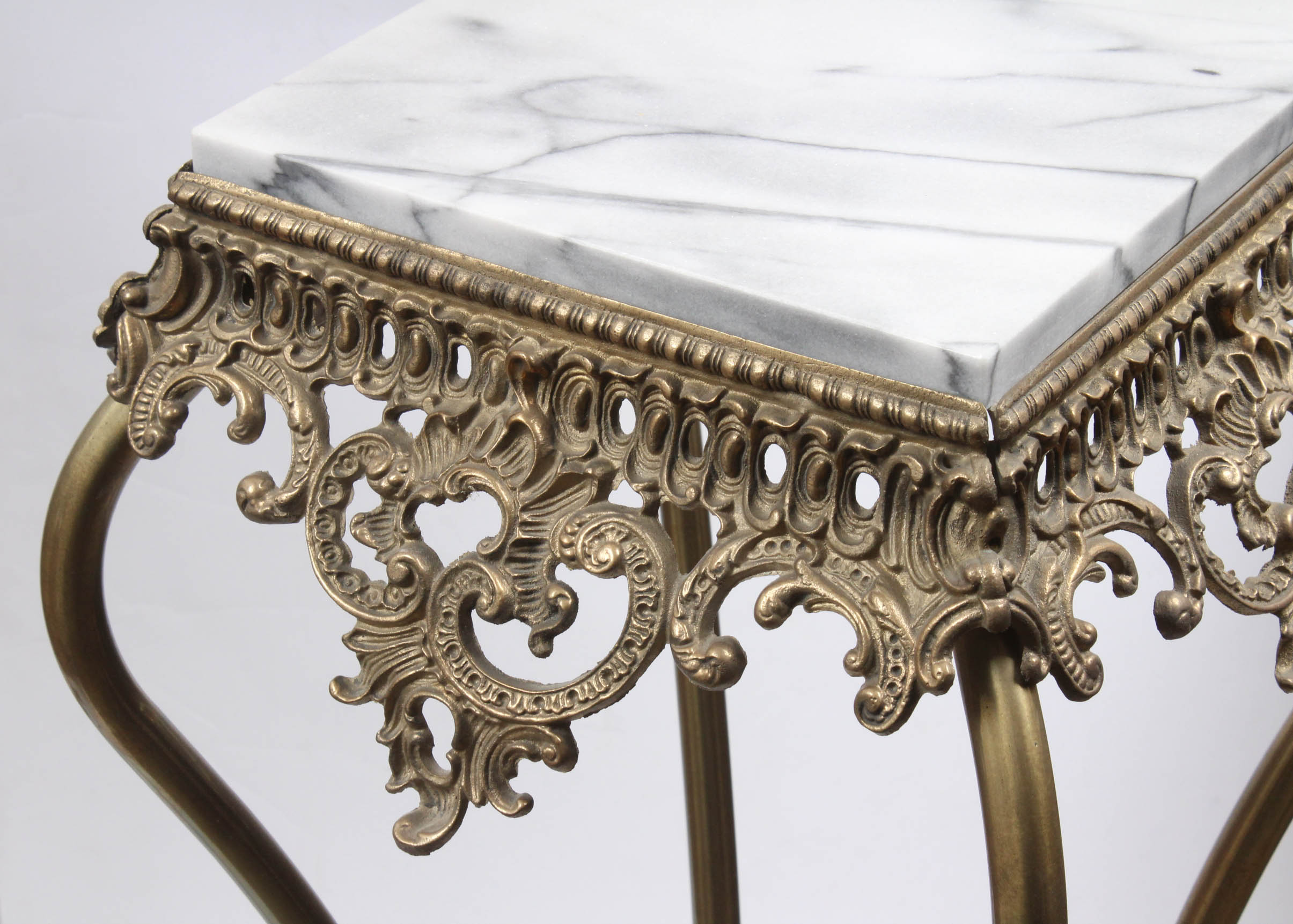 Two Vintage Rococo Revival Style Marble and Brass Plant Stands