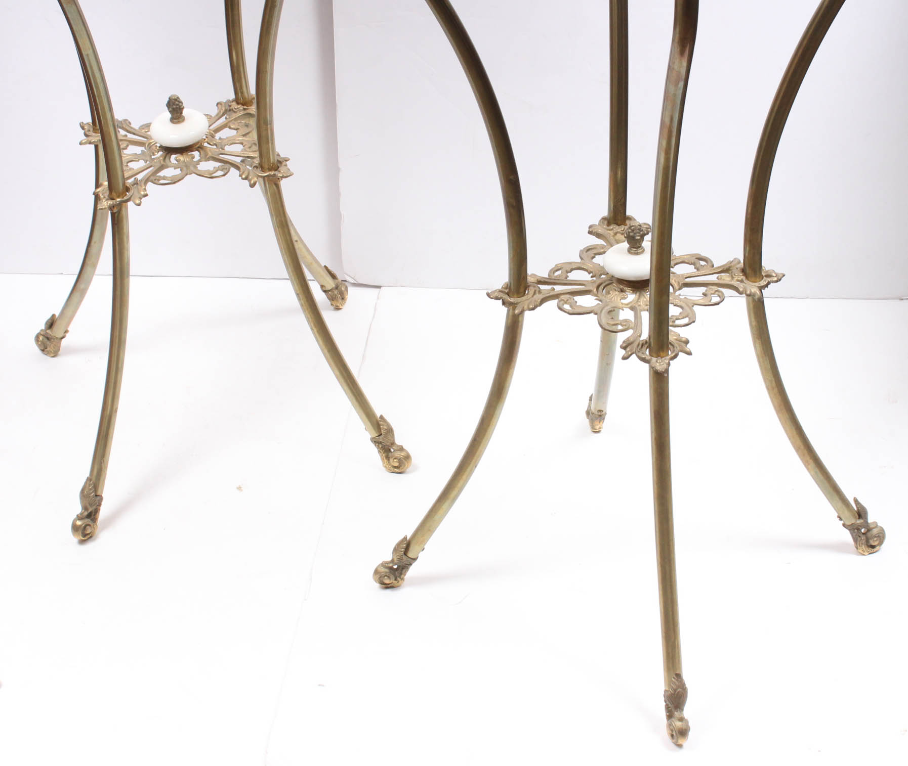 Two Vintage Rococo Revival Style Marble and Brass Plant Stands
