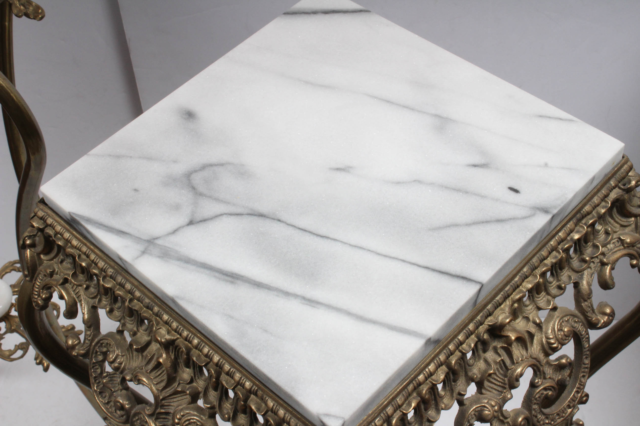 Two Vintage Rococo Revival Style Marble and Brass Plant Stands