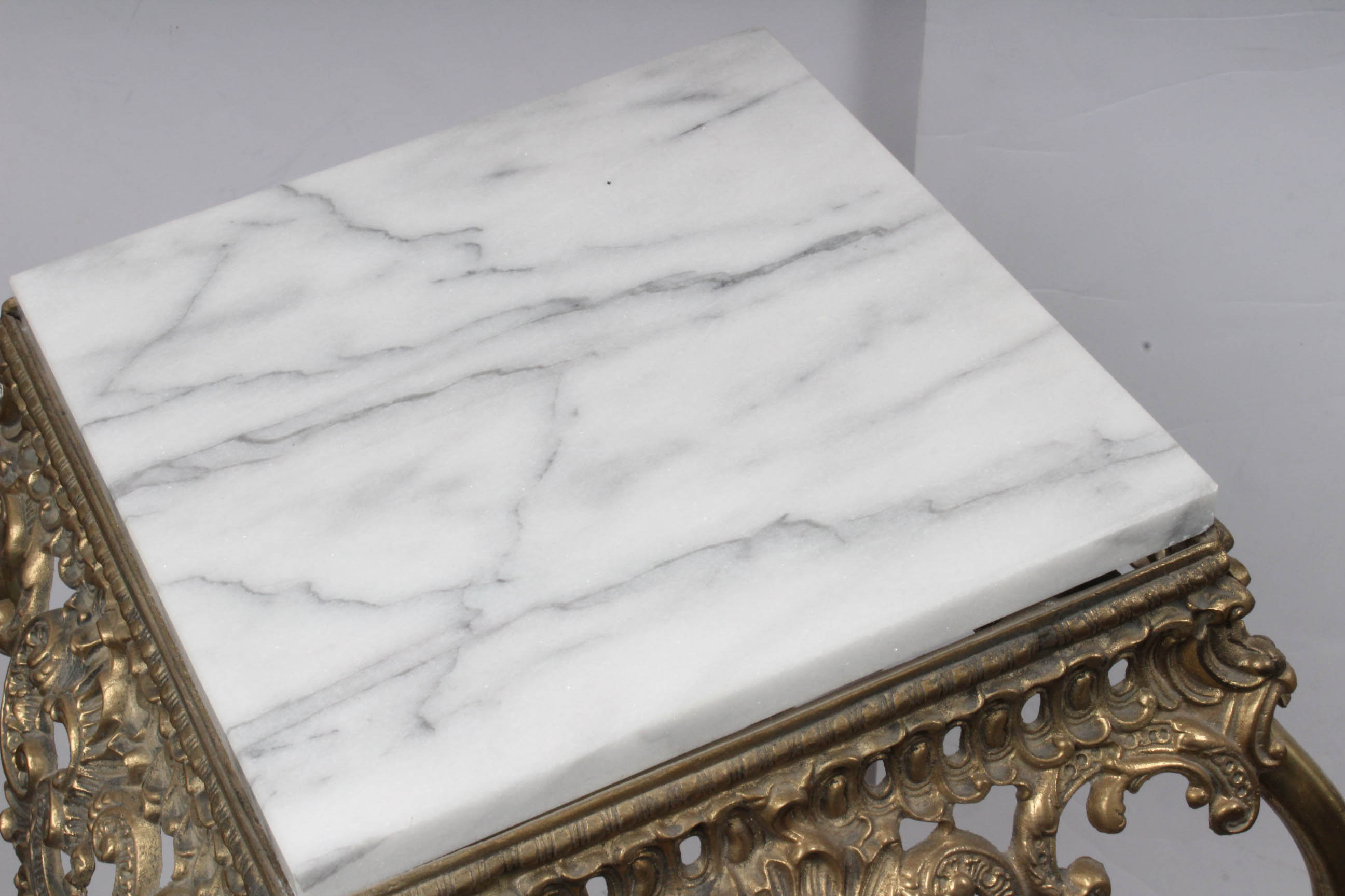 Two Vintage Rococo Revival Style Marble and Brass Plant Stands