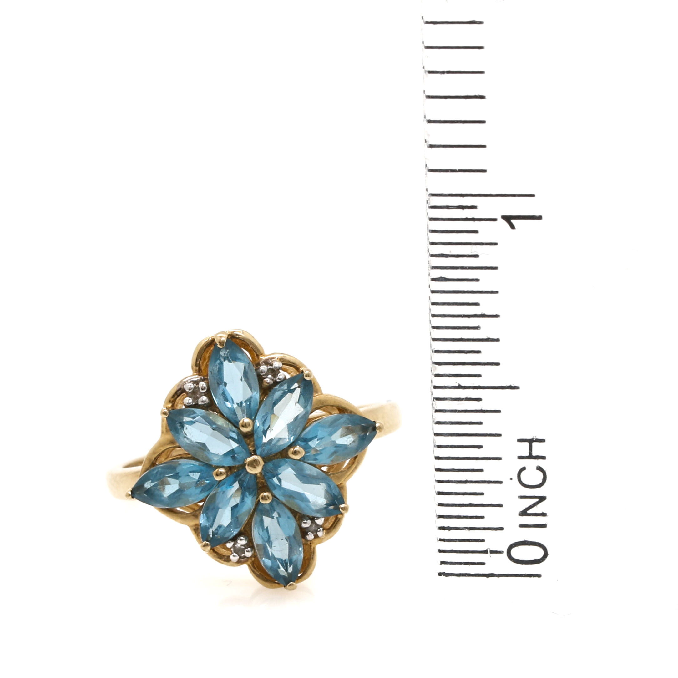 10K Yellow Gold Rings With Ruby, Blue Topaz and Diamonds