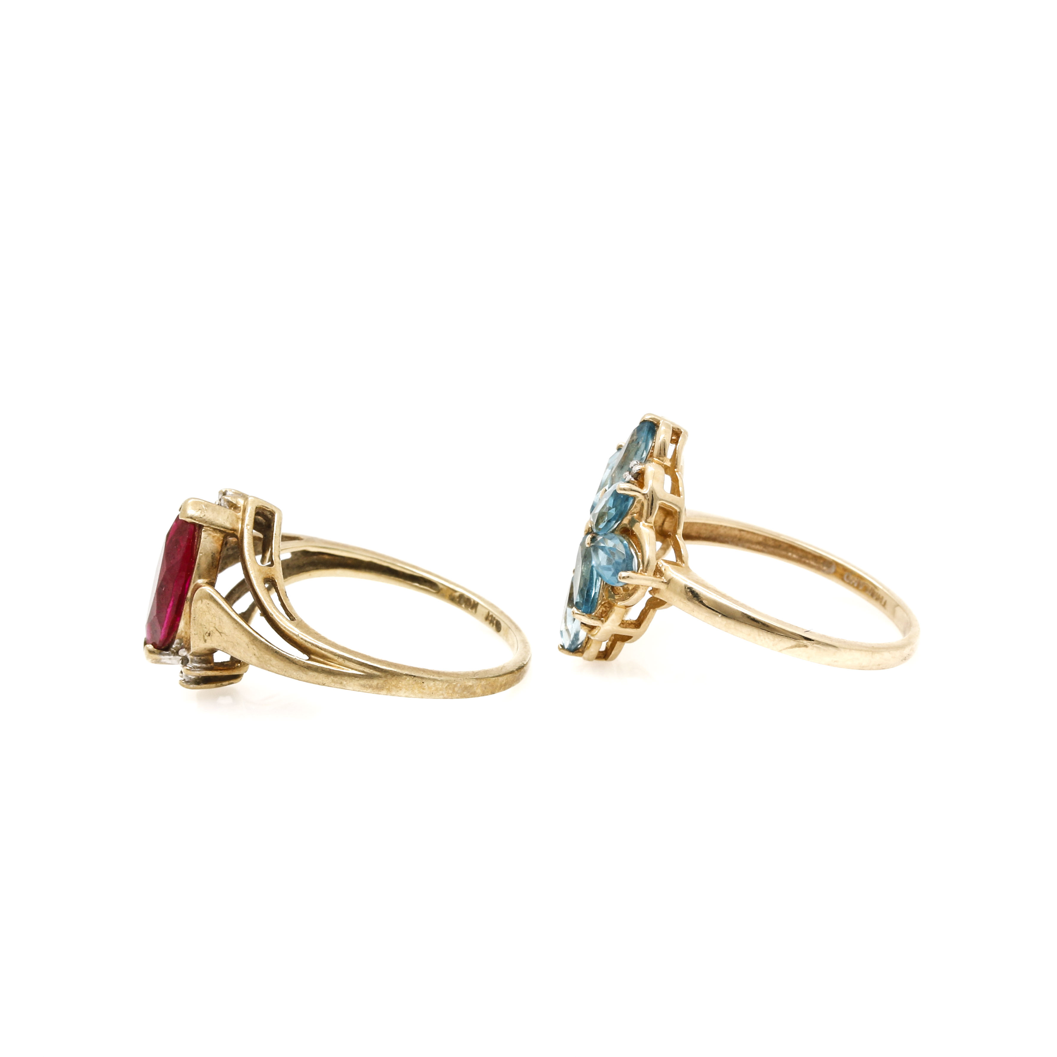 10K Yellow Gold Rings With Ruby, Blue Topaz and Diamonds