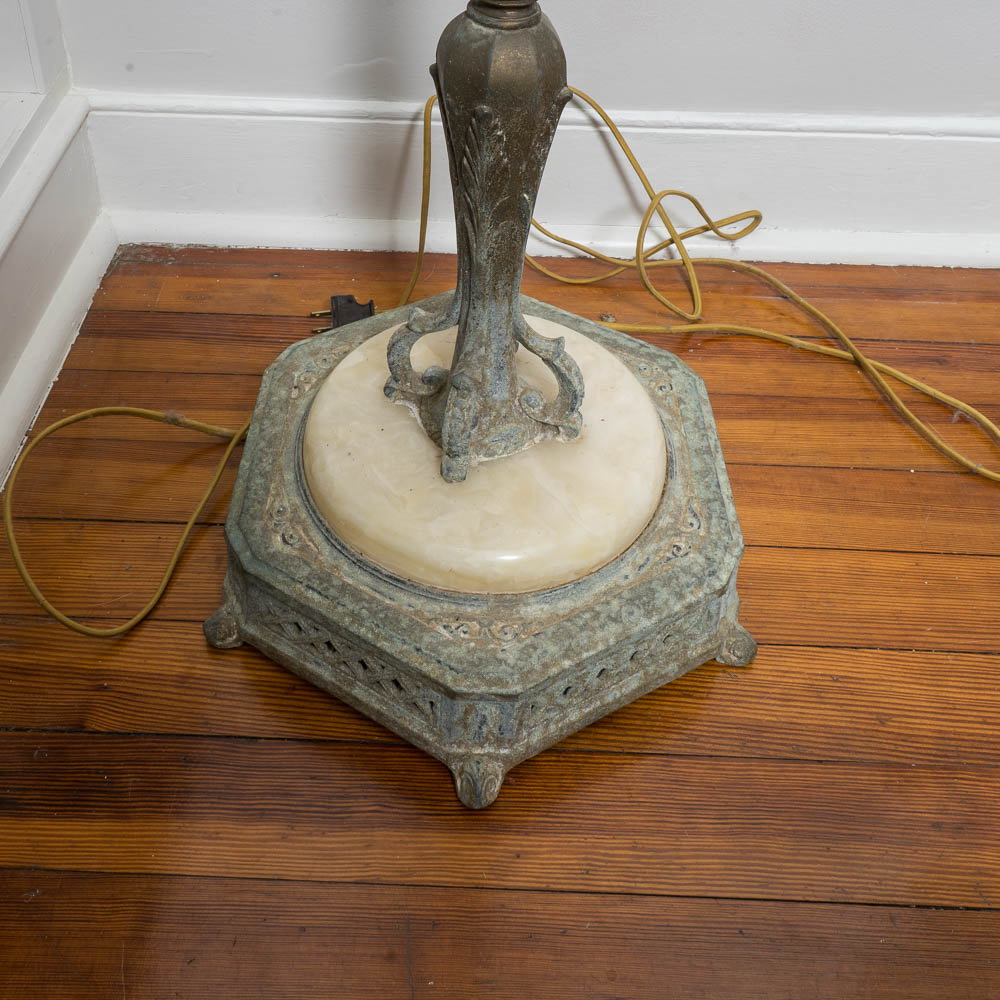 Vintage Torchiere Floor Lamp with Glass Shade