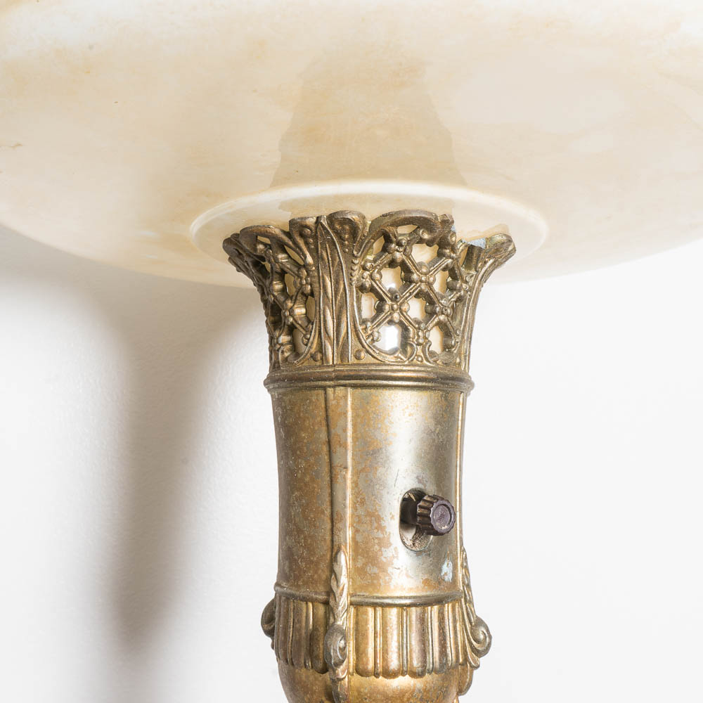 Vintage Torchiere Floor Lamp with Glass Shade
