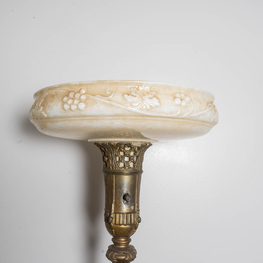 Vintage Torchiere Floor Lamp with Glass Shade