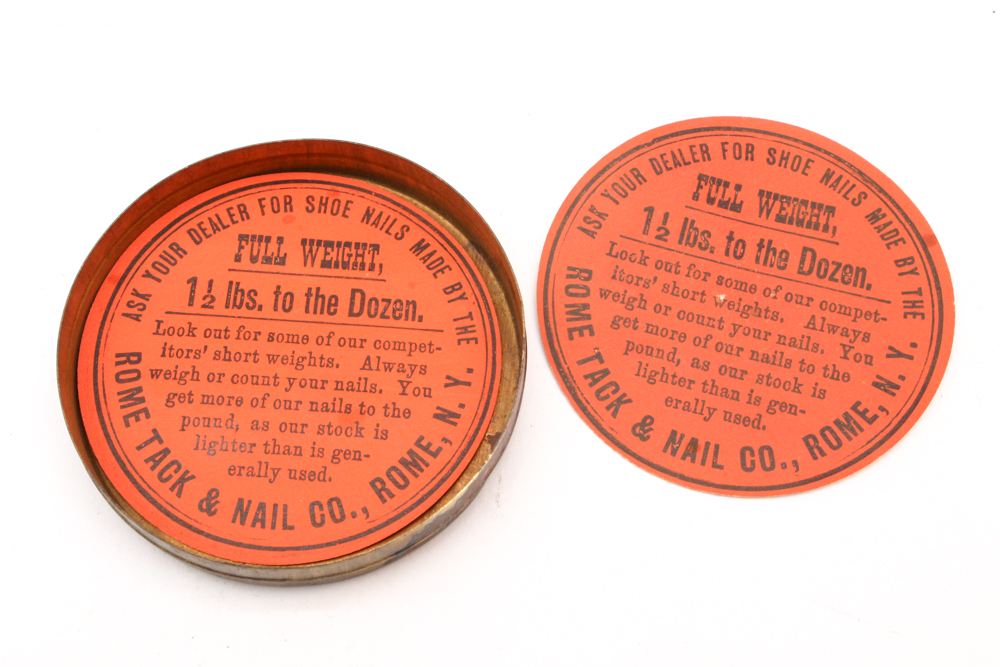Vintage Rome Tack & Nail Co Brass Shoe Nail Kit and Container