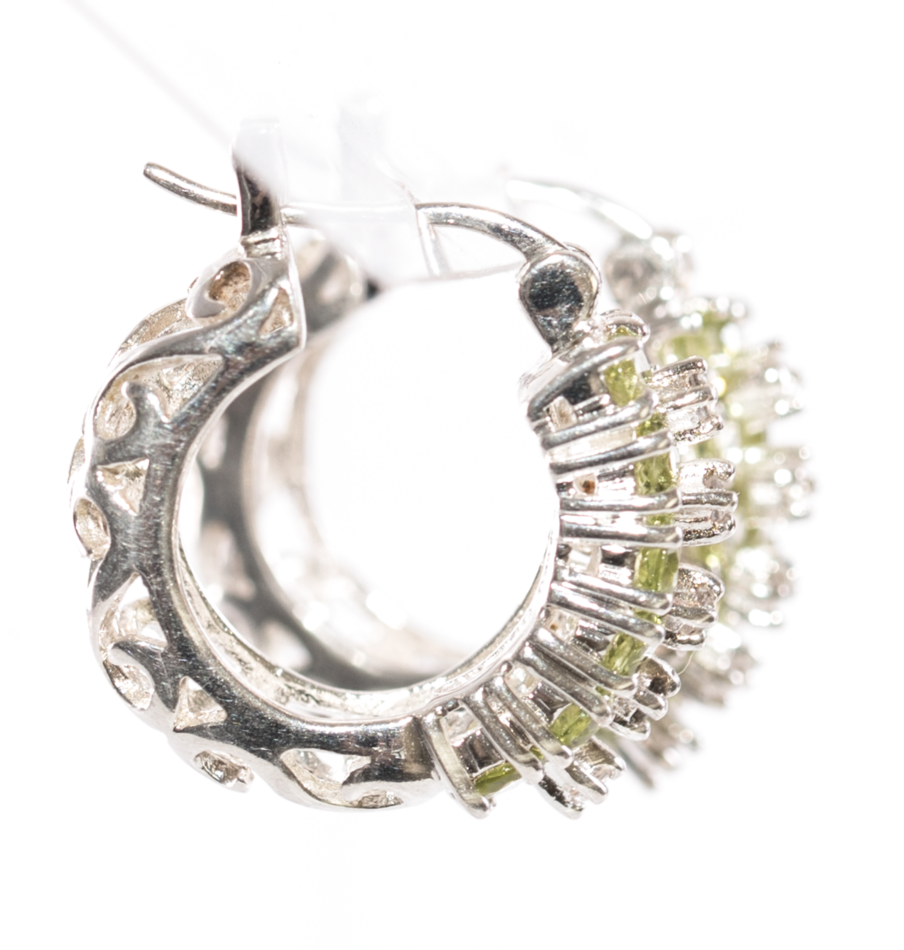 Sterling Silver Peridot and White Topaz Hoop Earrings