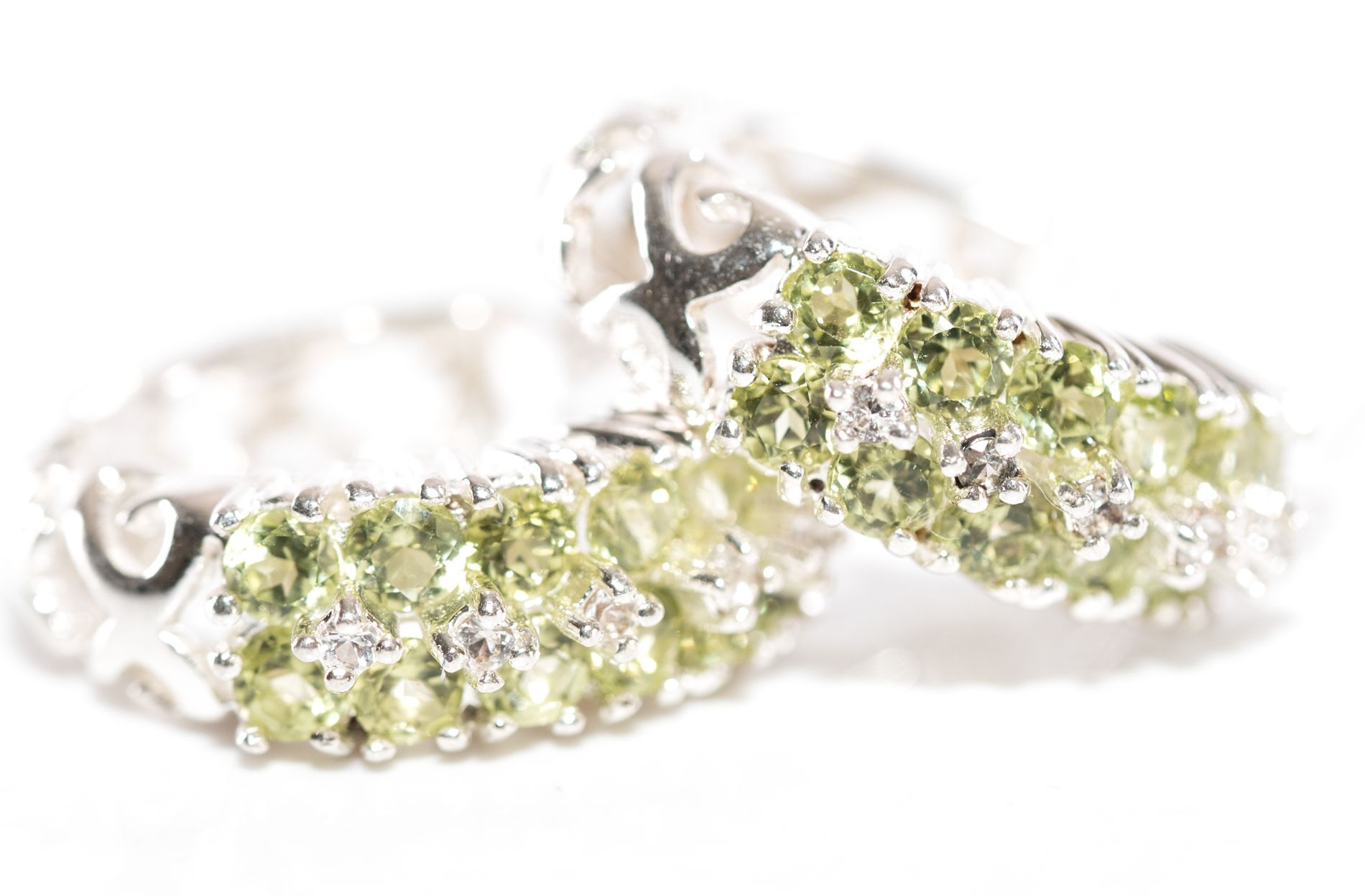 Sterling Silver Peridot and White Topaz Hoop Earrings