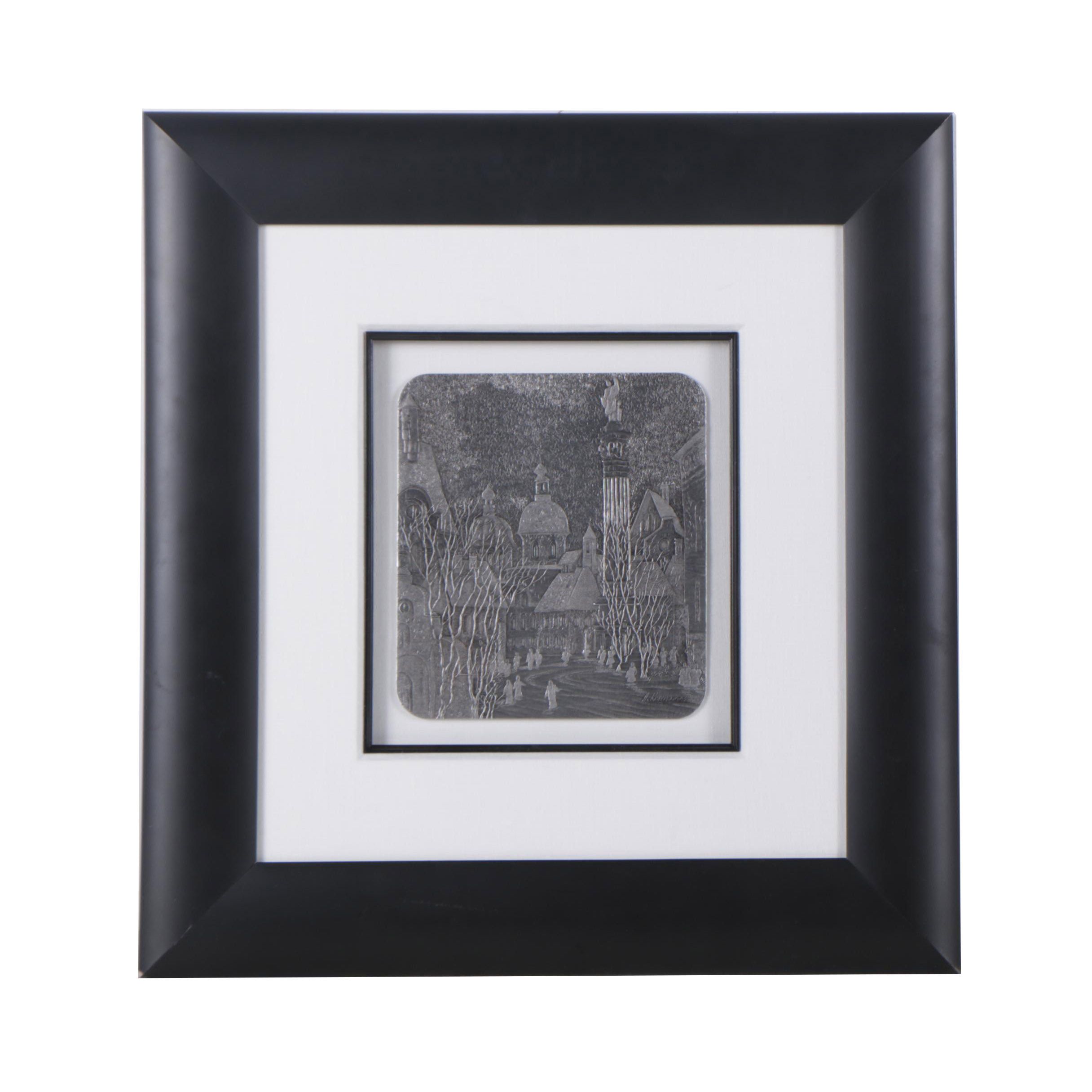 Embossed Metal Plate After Anatole Krasnyansky "Stare Miasto - Old Warsaw"