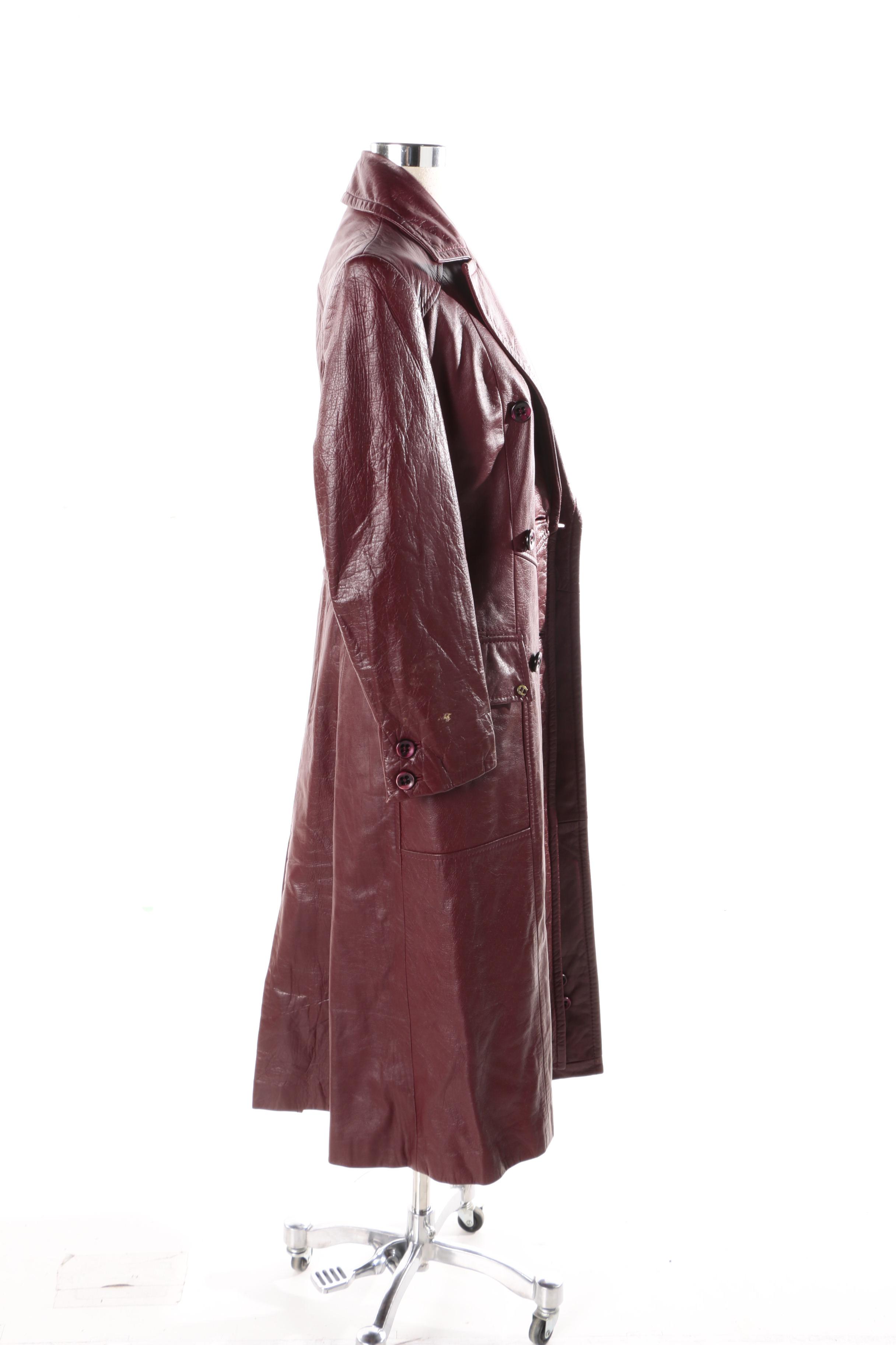 Vintage Etienne Aigner Burgundy Leather Trench Coat