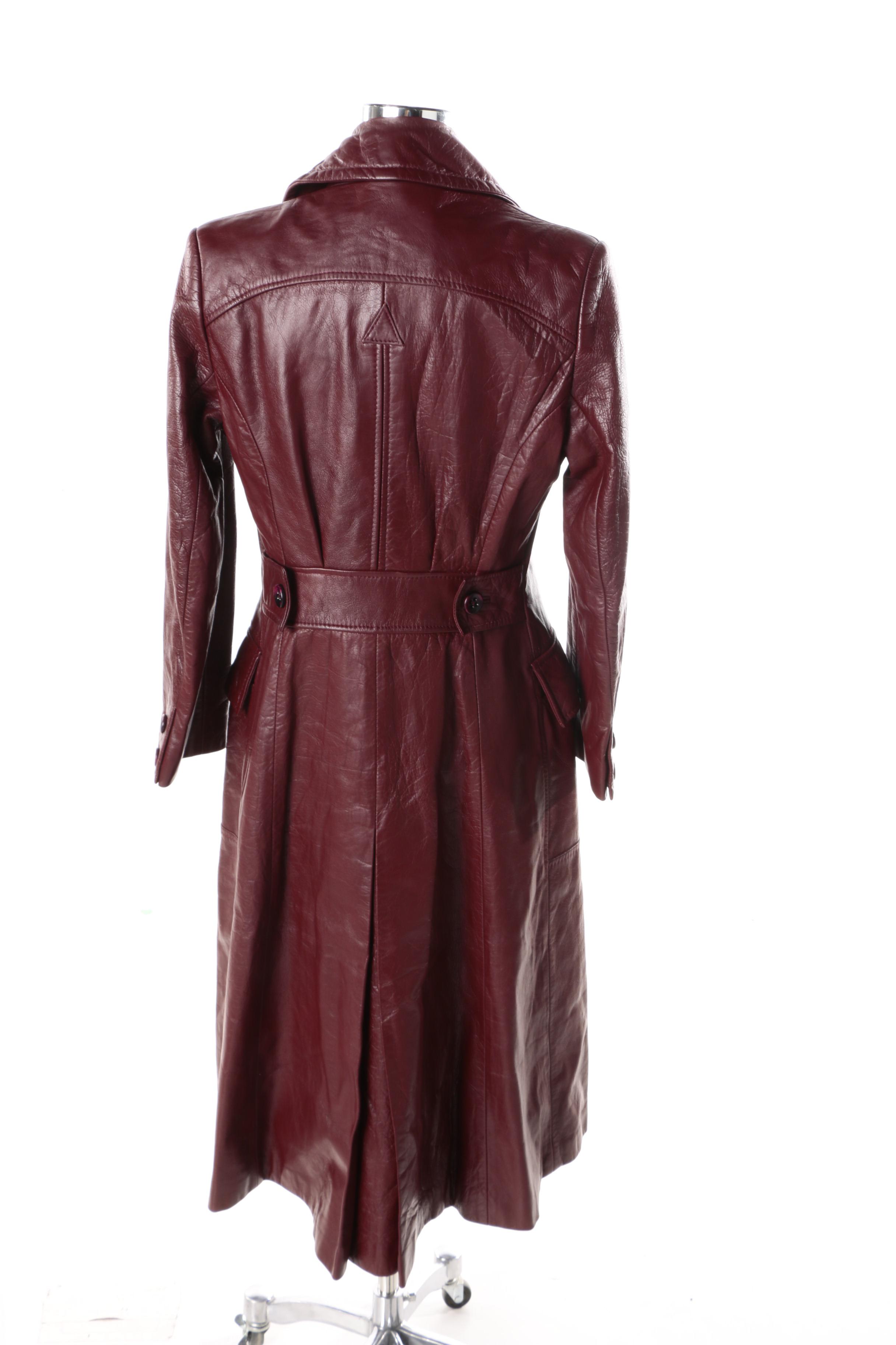 Vintage Etienne Aigner Burgundy Leather Trench Coat