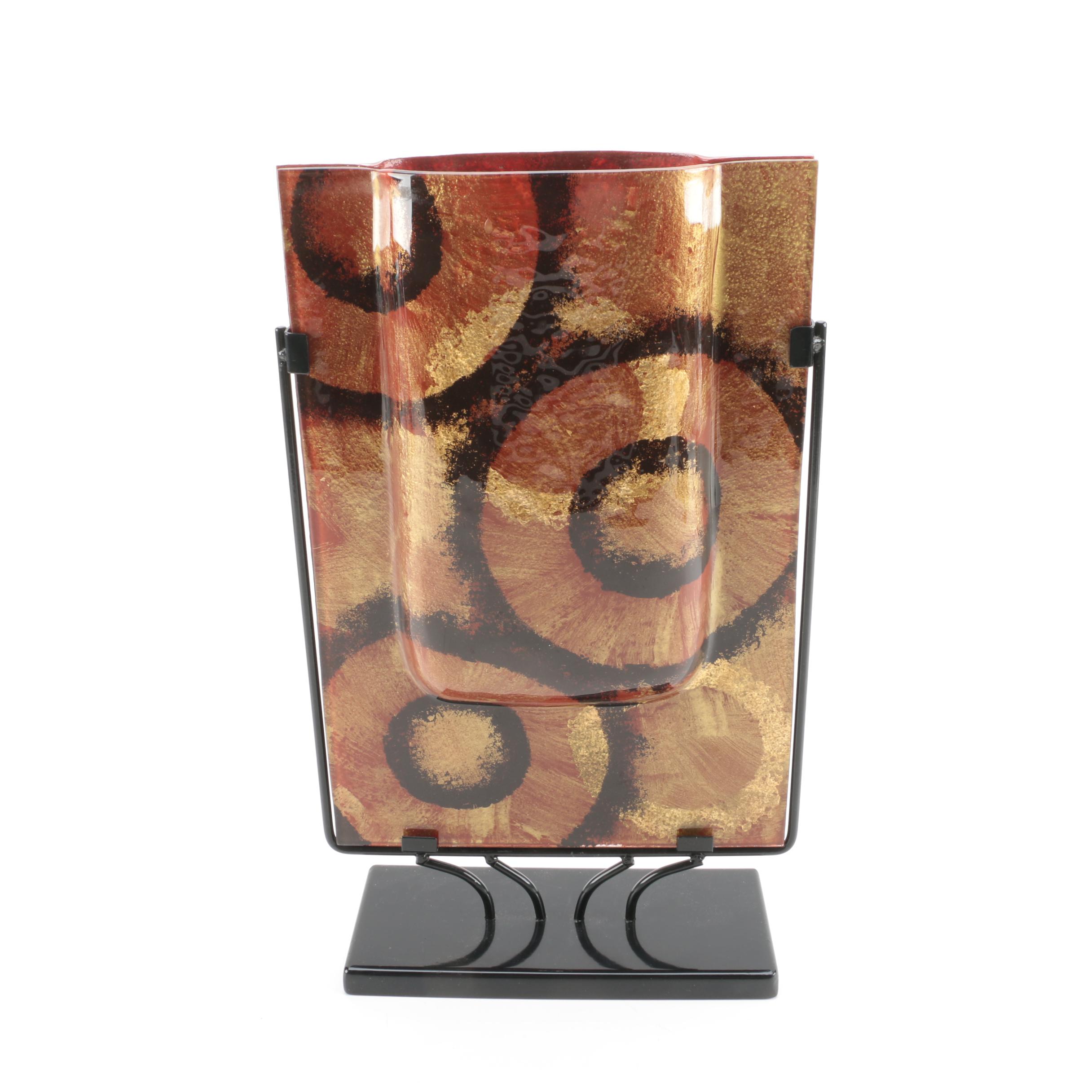 Contemporary Vase with Metal Stand