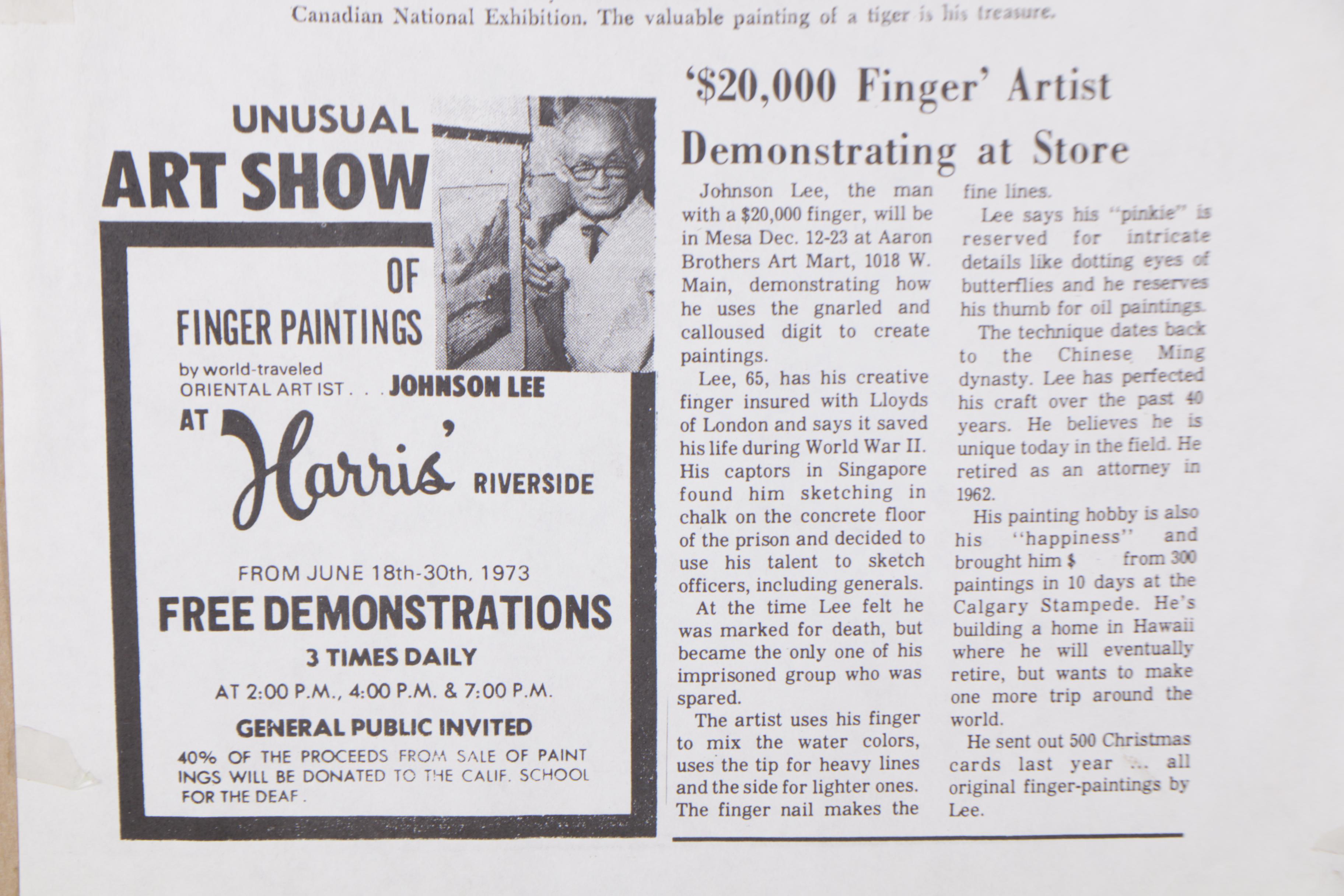 Johnson Lee Watercolor Finger Painting of Butterflies on Flowering Branch