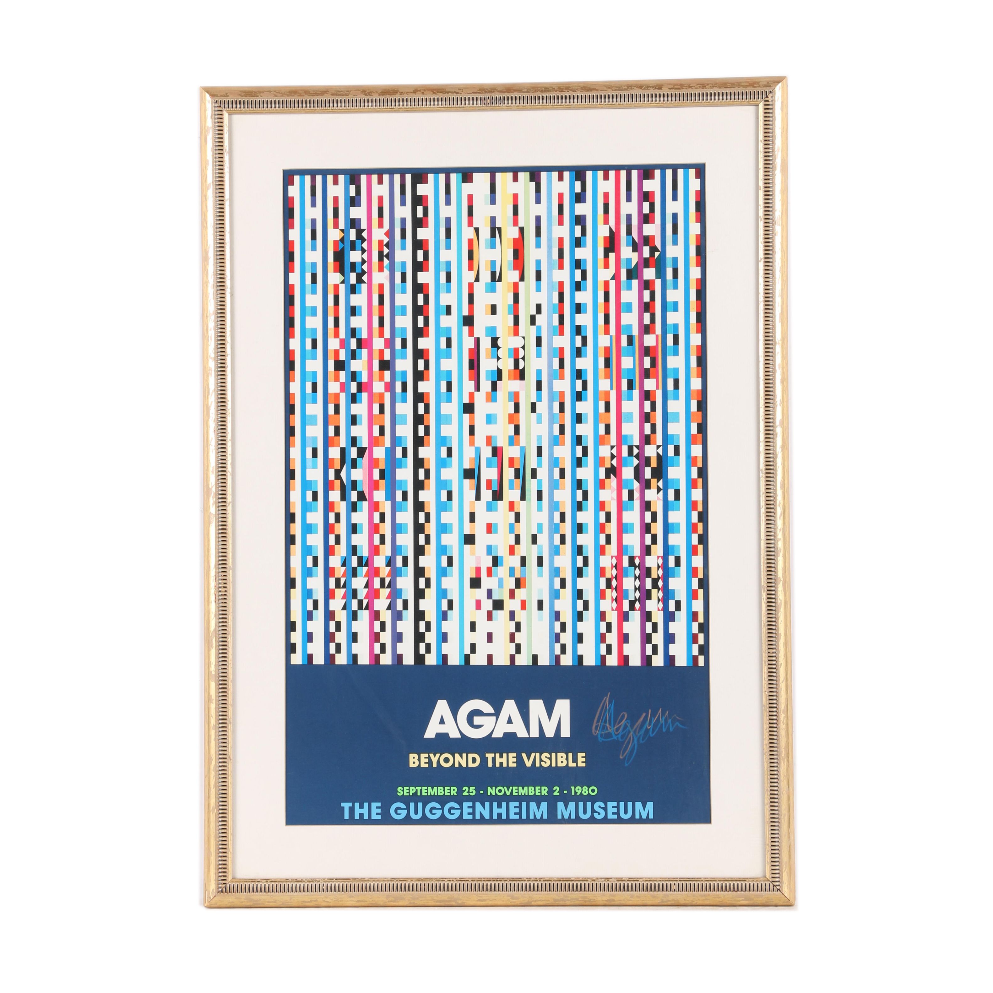 Yaacov Agam Autographed 1980 Guggenheim Exhibition Poster