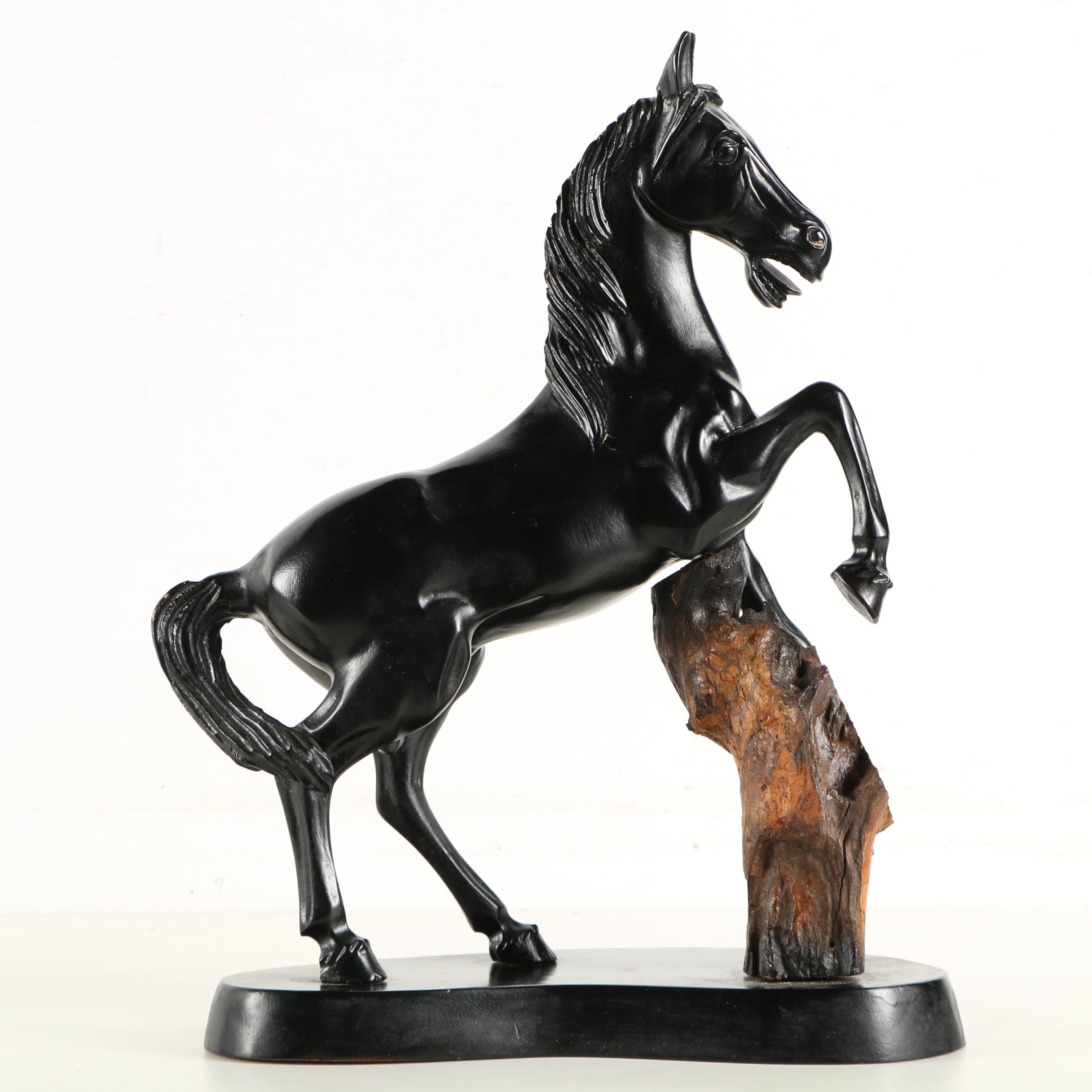 Carved Wood Rearing Horse