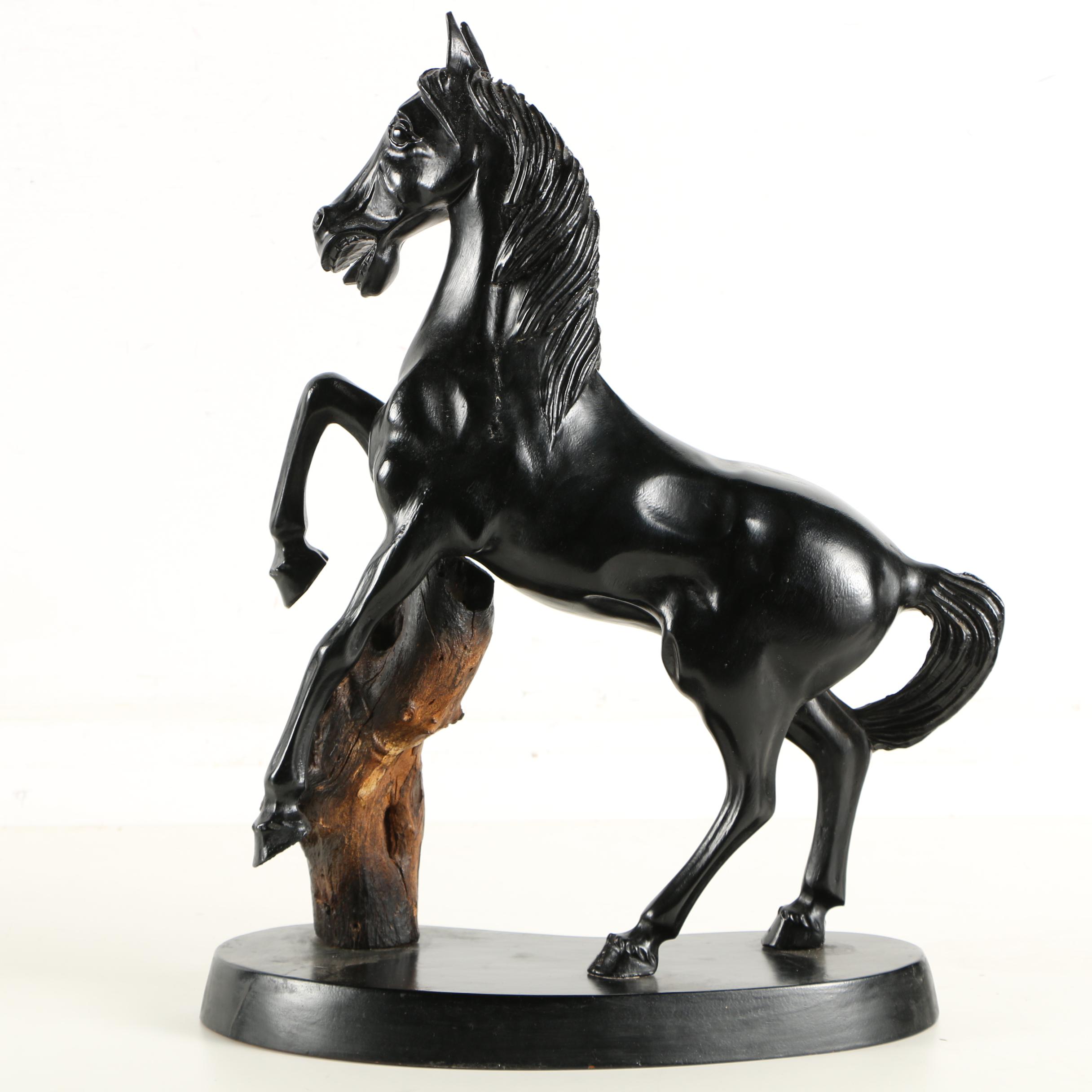 Carved Wood Rearing Horse