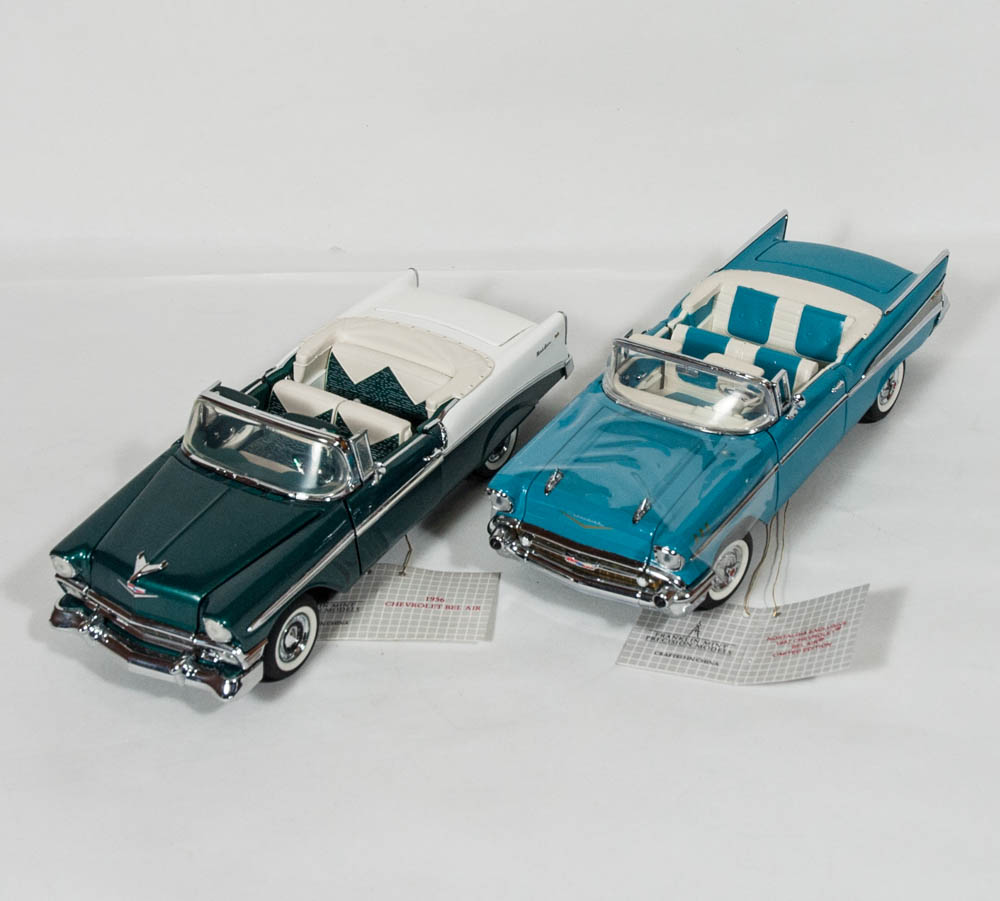 1936 and 1956 Chevy Bell Air Convertible Die Cast Cars by The Franklin Mint