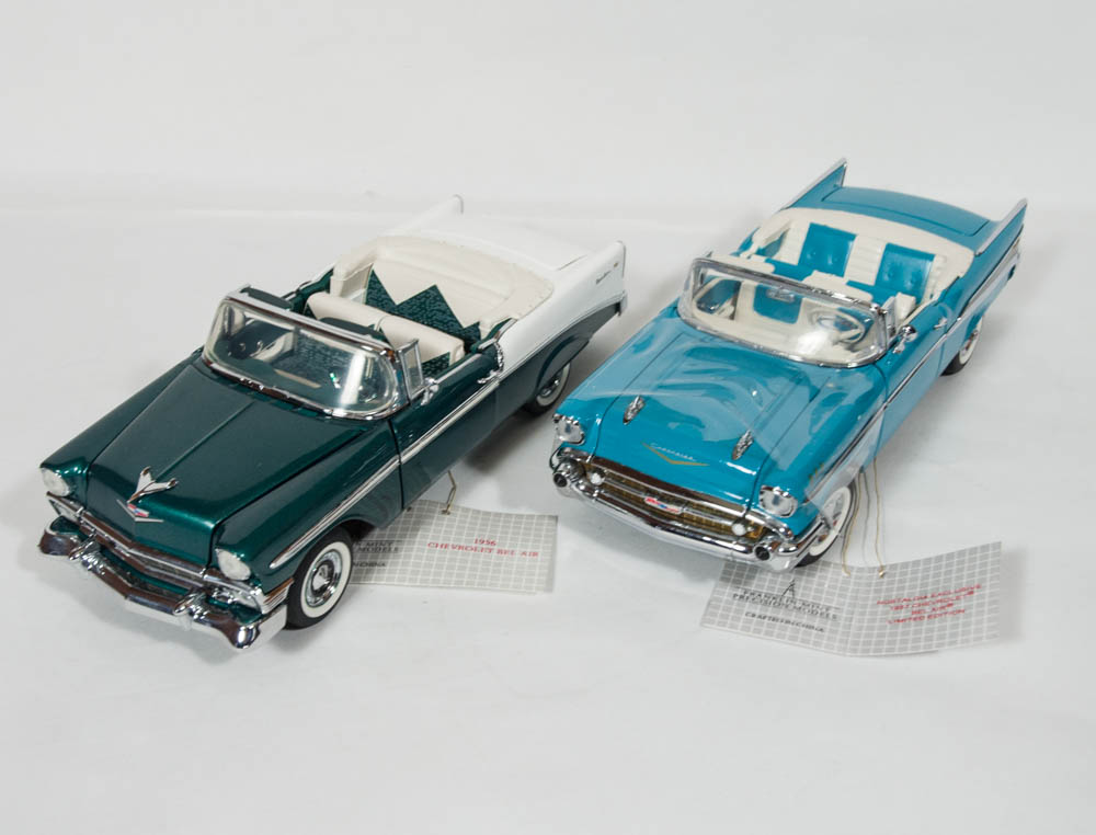 1936 and 1956 Chevy Bell Air Convertible Die Cast Cars by The Franklin Mint