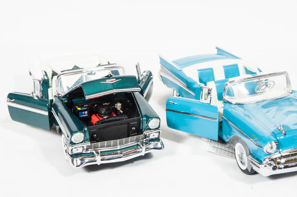 1936 and 1956 Chevy Bell Air Convertible Die Cast Cars by The Franklin Mint