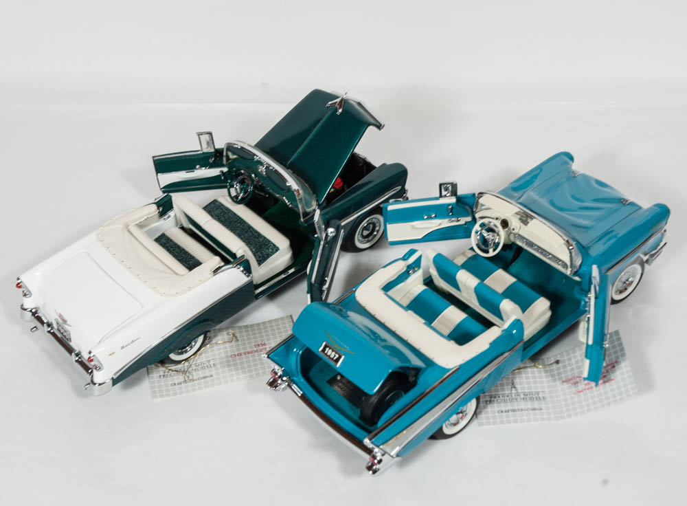 1936 and 1956 Chevy Bell Air Convertible Die Cast Cars by The Franklin Mint