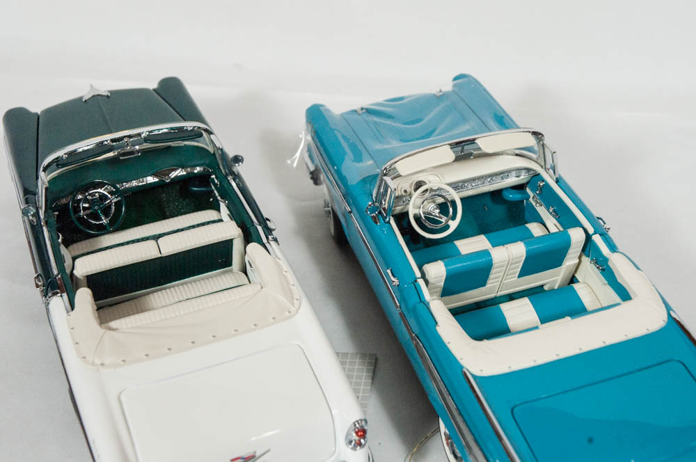 1936 and 1956 Chevy Bell Air Convertible Die Cast Cars by The Franklin Mint