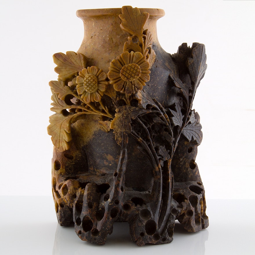 Carved Soapstone Sculpture Vase