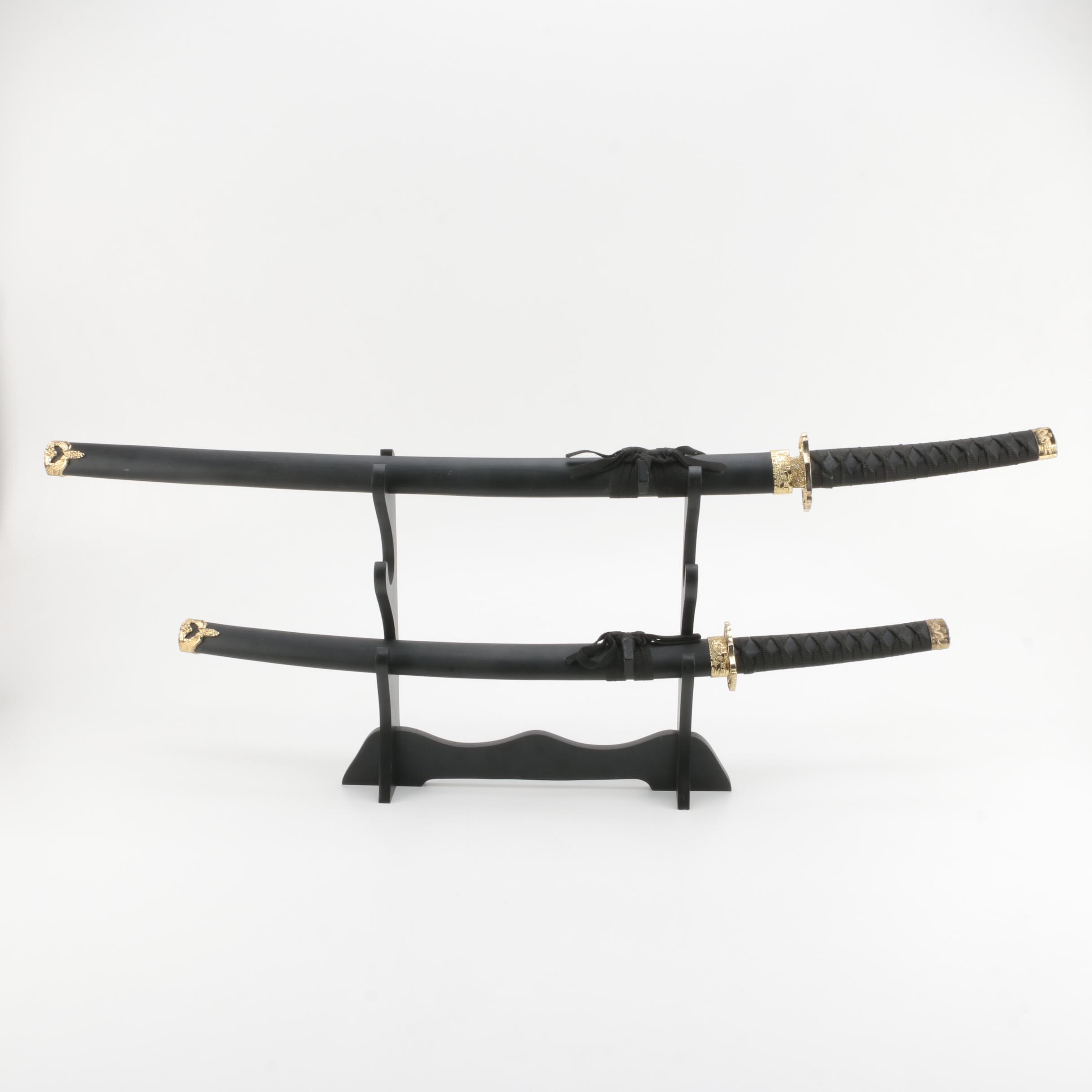 Daishō Swords on Black Wooden Stand