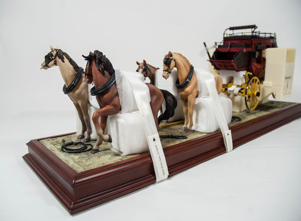 Wells Fargo Die Cast Stagecoach Model with Four Horse Team by The Franklin Mint
