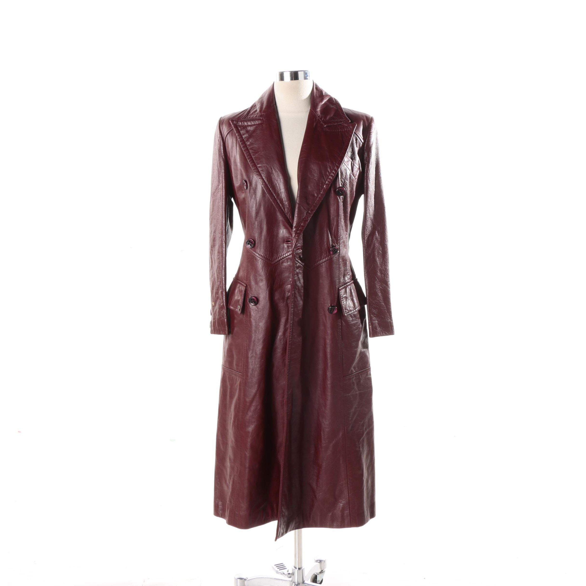 Vintage Etienne Aigner Burgundy Leather Trench Coat