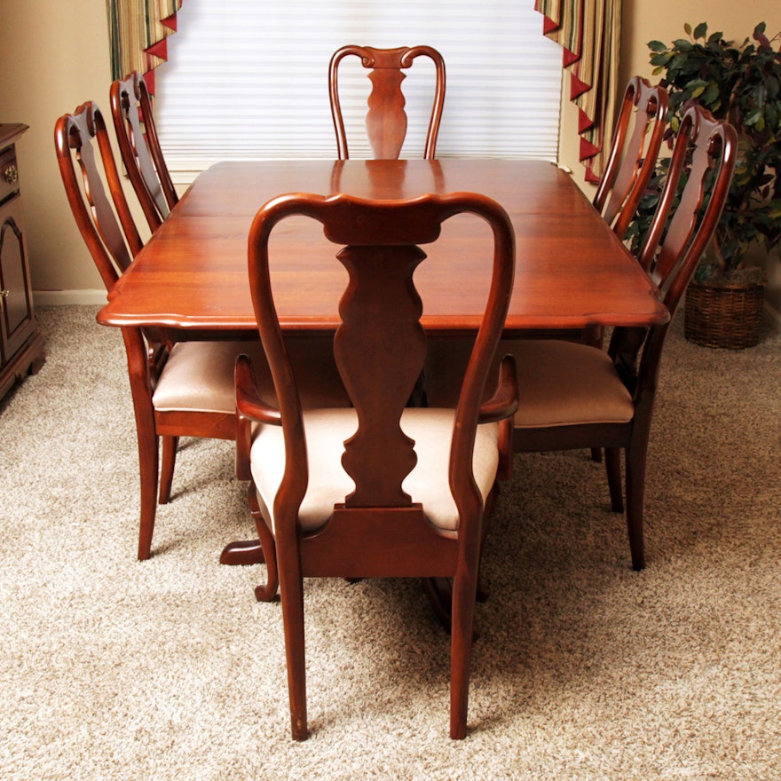 Federal Style Cherry Dining Room Table and Six Queen Anne Style Chairs