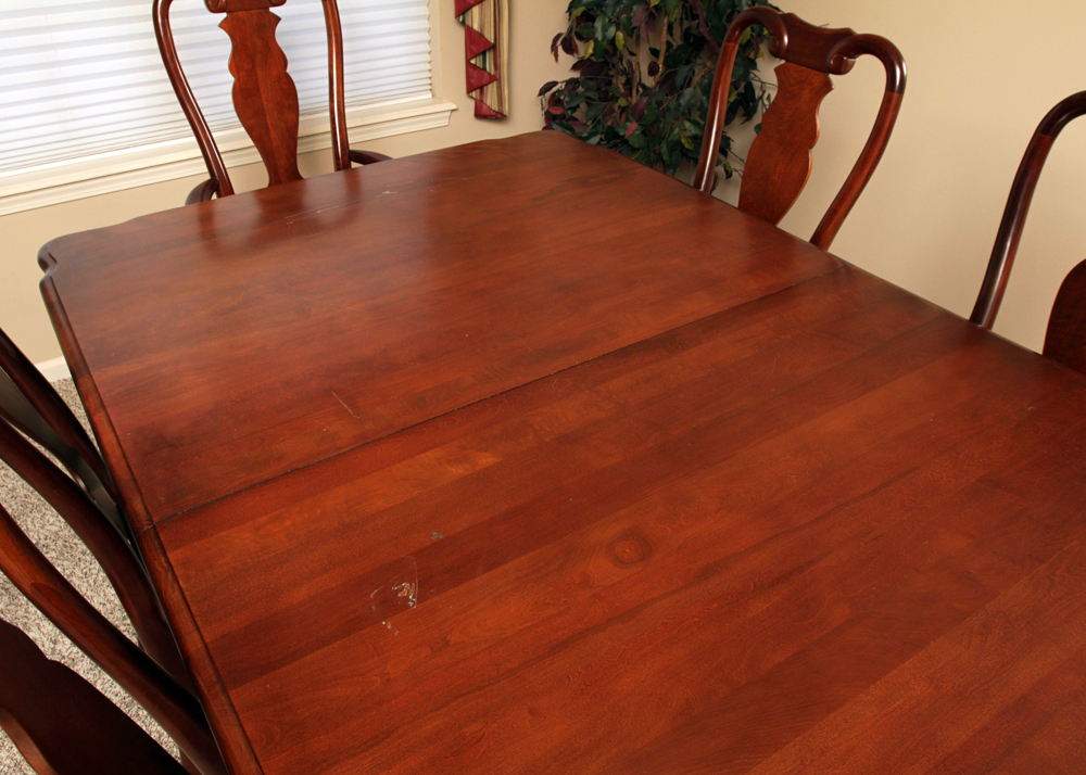 Federal Style Cherry Dining Room Table and Six Queen Anne Style Chairs