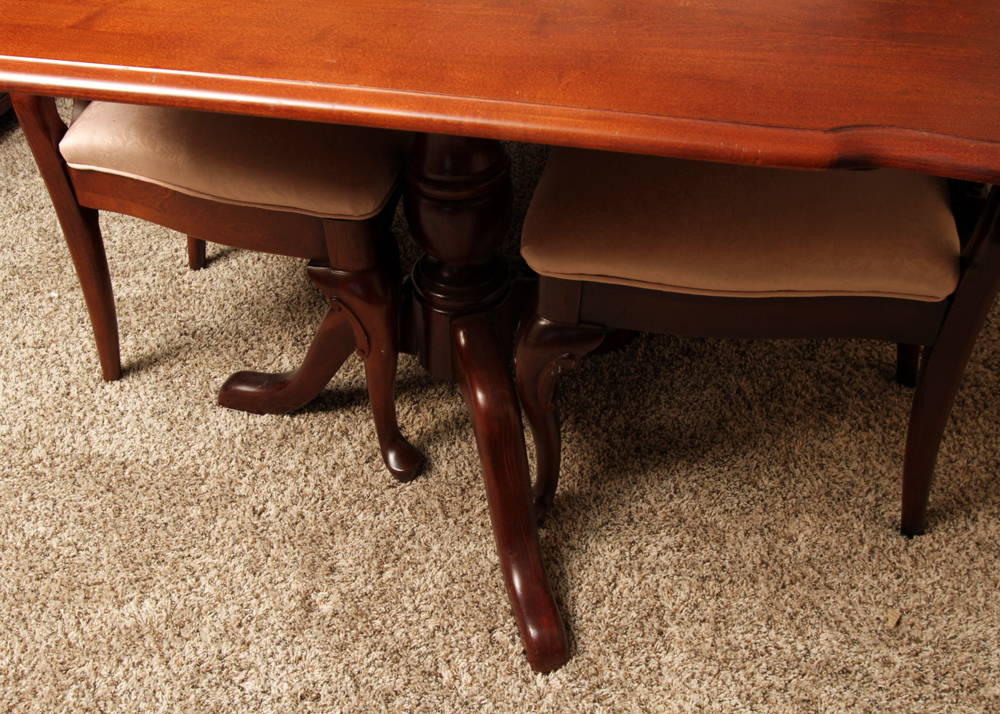 Federal Style Cherry Dining Room Table and Six Queen Anne Style Chairs