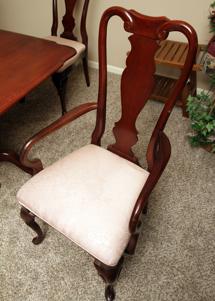 Federal Style Cherry Dining Room Table and Six Queen Anne Style Chairs
