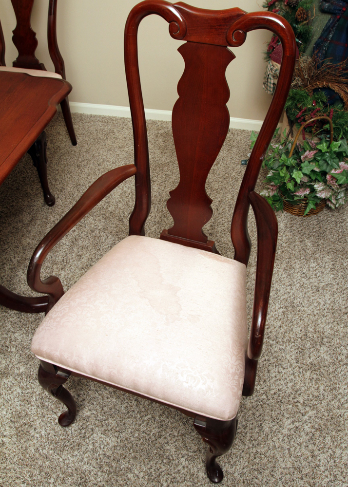 Federal Style Cherry Dining Room Table and Six Queen Anne Style Chairs