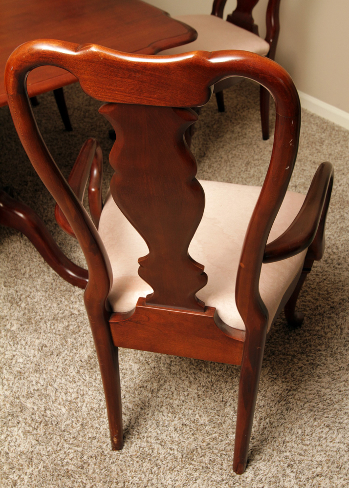 Federal Style Cherry Dining Room Table and Six Queen Anne Style Chairs