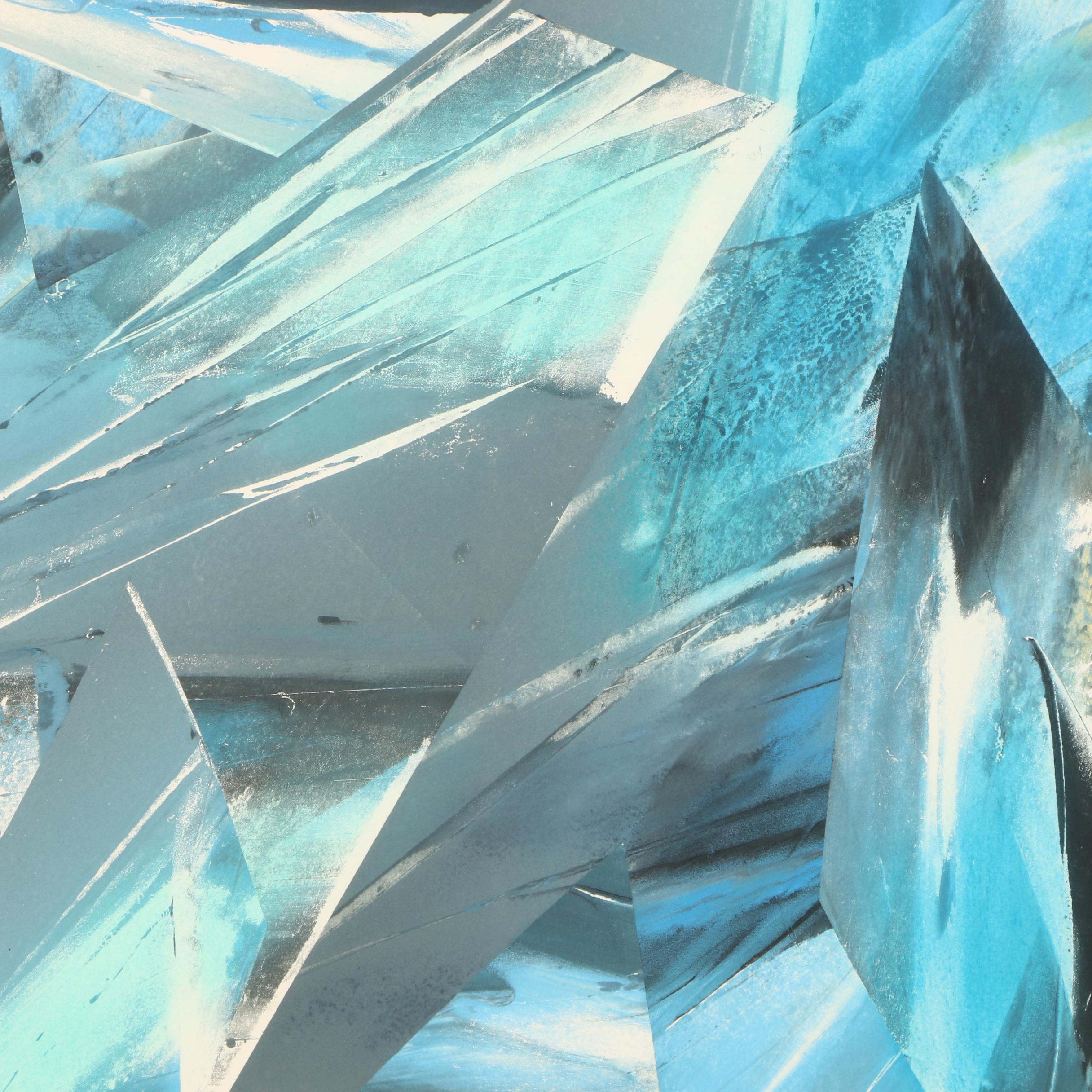 Boraman Gouache Painting on Paper of Abstract Composition