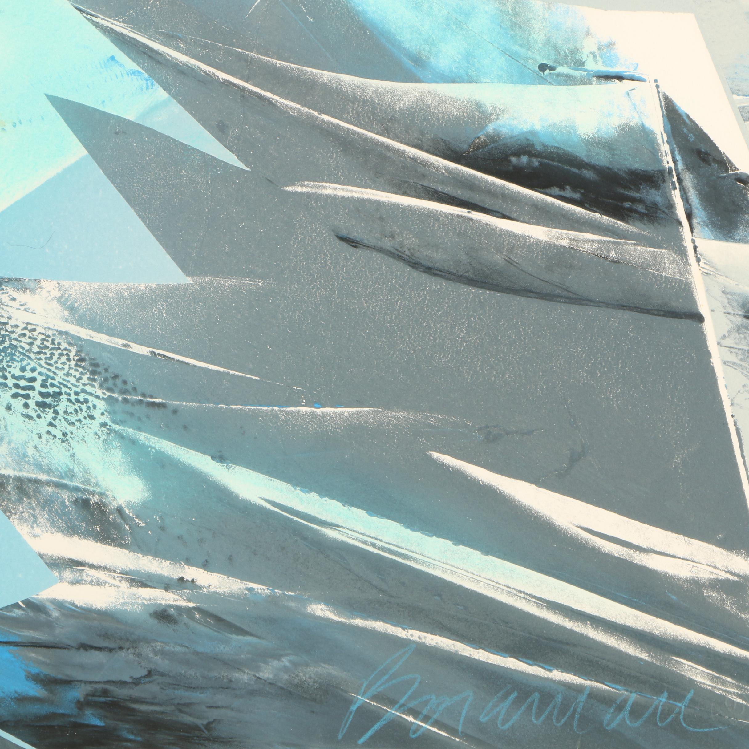 Boraman Gouache Painting on Paper of Abstract Composition