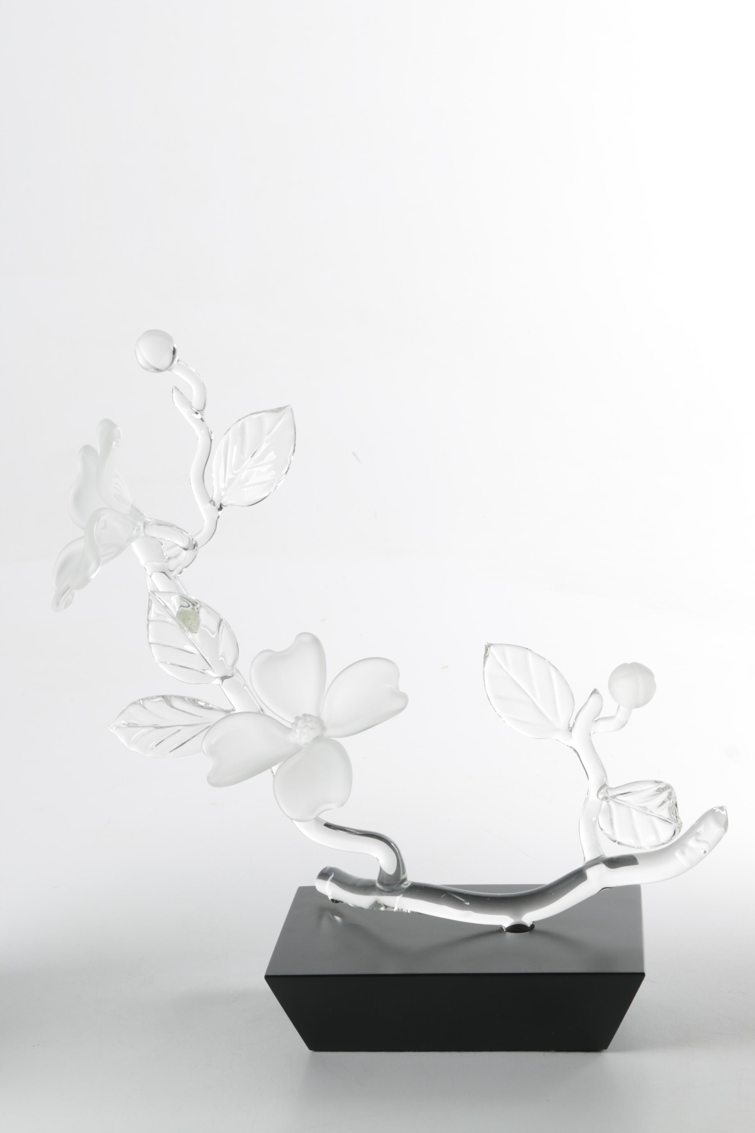 Frabel Glass Dogwood Branch with Frosted Blossoms