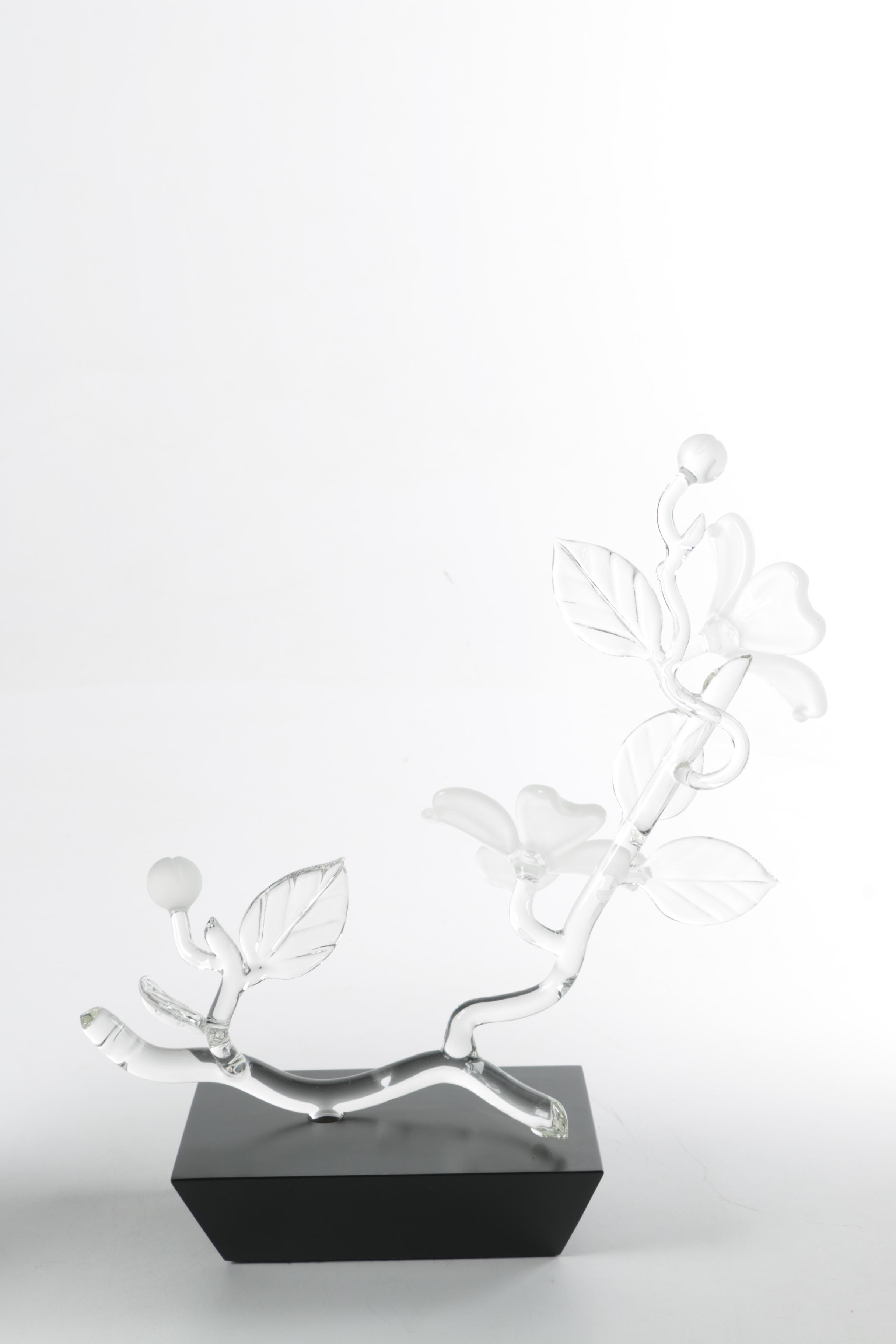 Frabel Glass Dogwood Branch with Frosted Blossoms