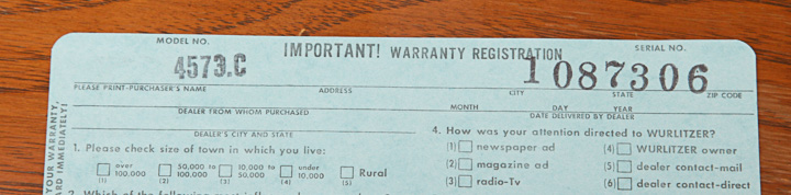 Vintage Wurlitzer 4573 Organ With Orbit III Synthesizer and Bench