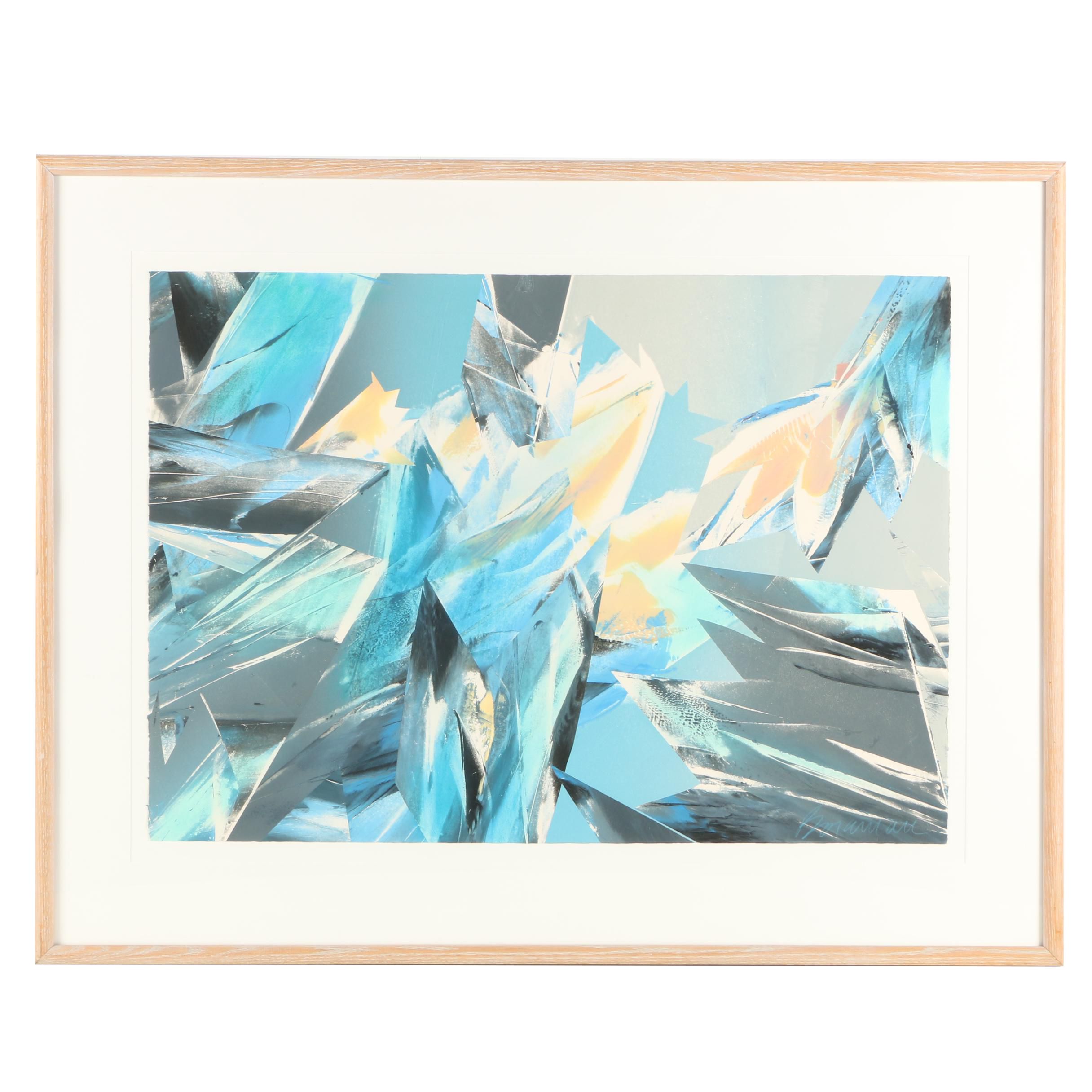 Boraman Gouache Painting on Paper of Abstract Composition