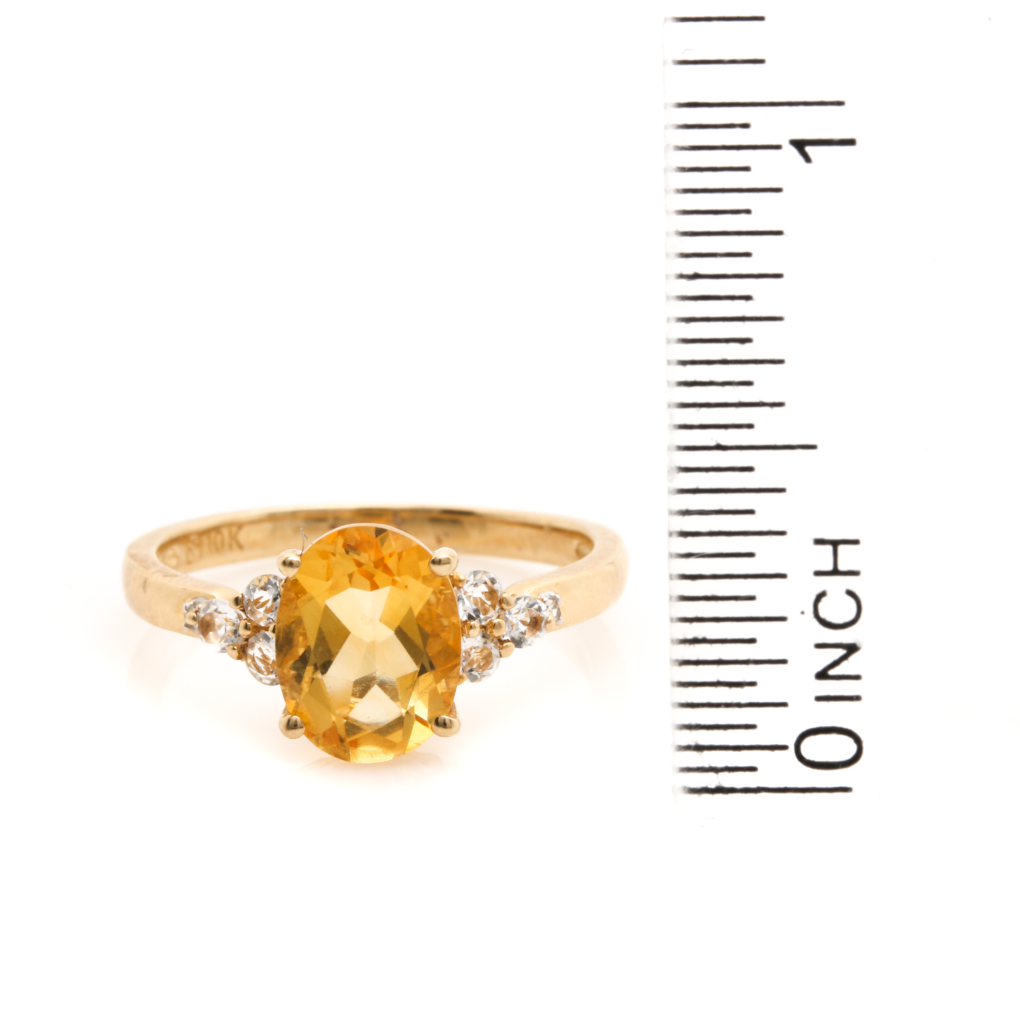 10K Yellow Gold Citrine, White Topaz, and Diamond Ring