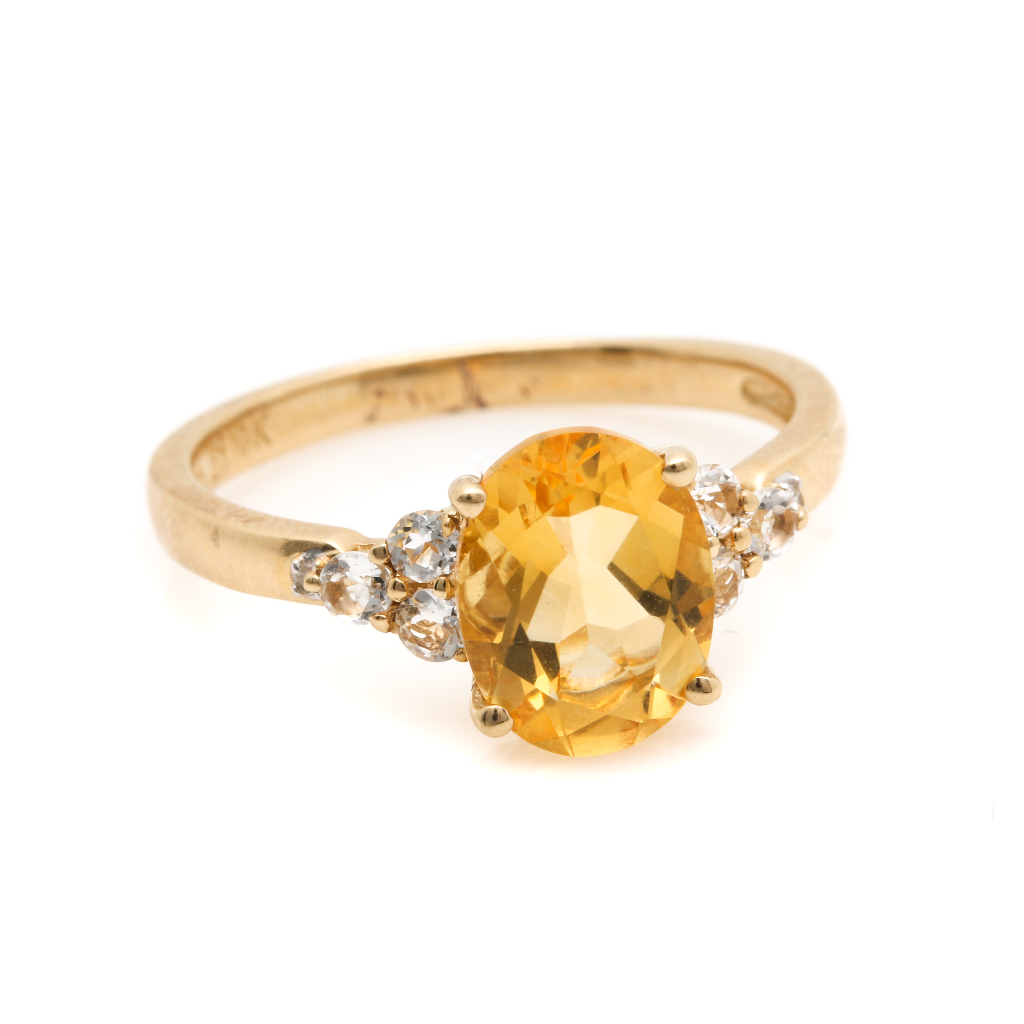 10K Yellow Gold Citrine, White Topaz, and Diamond Ring