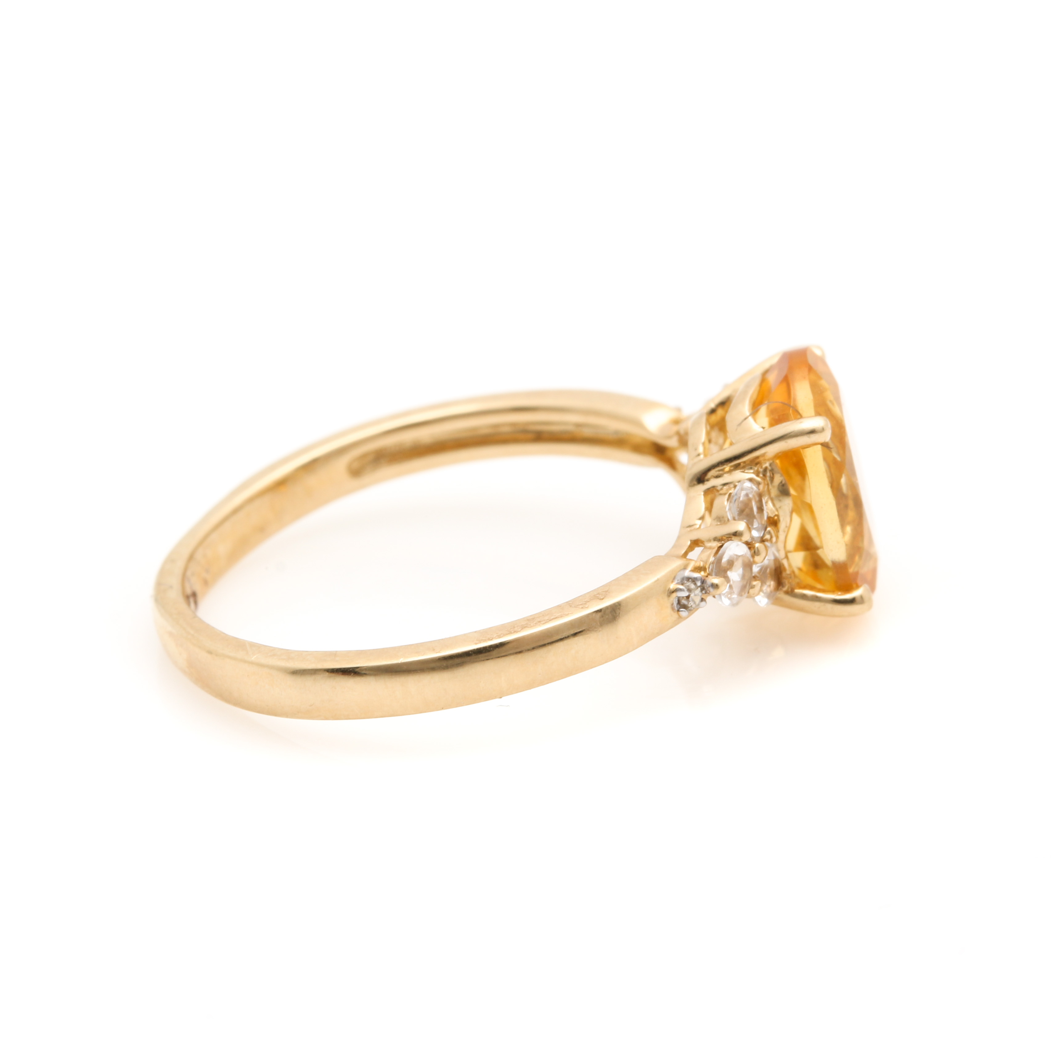 10K Yellow Gold Citrine, White Topaz, and Diamond Ring