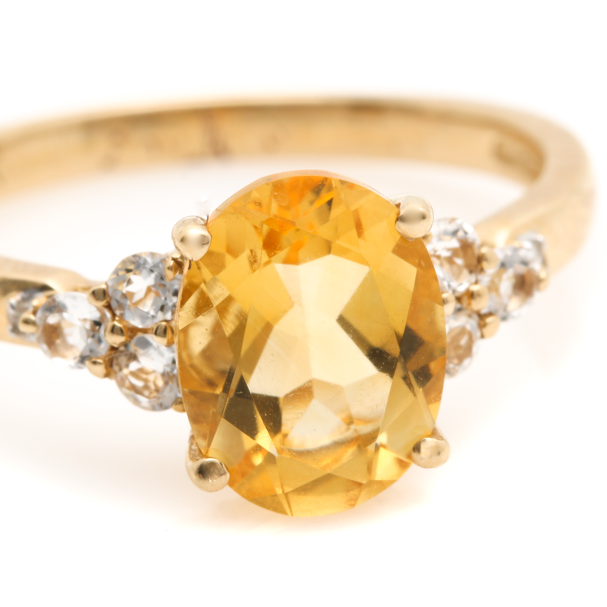 10K Yellow Gold Citrine, White Topaz, and Diamond Ring